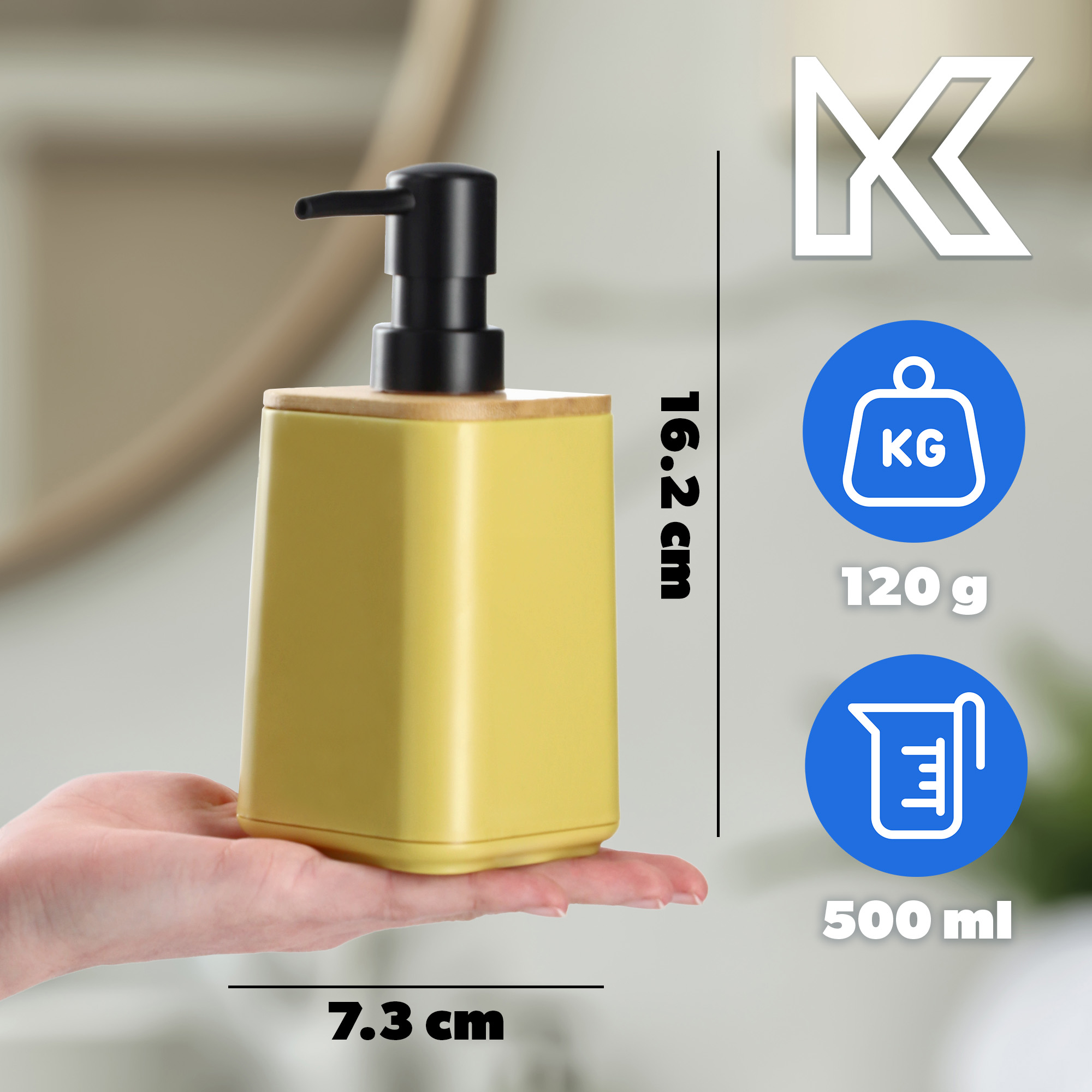 Zestaw Carrara Dozownik na mydło + Kubek łazienkowy + Szczotka WC, żółty