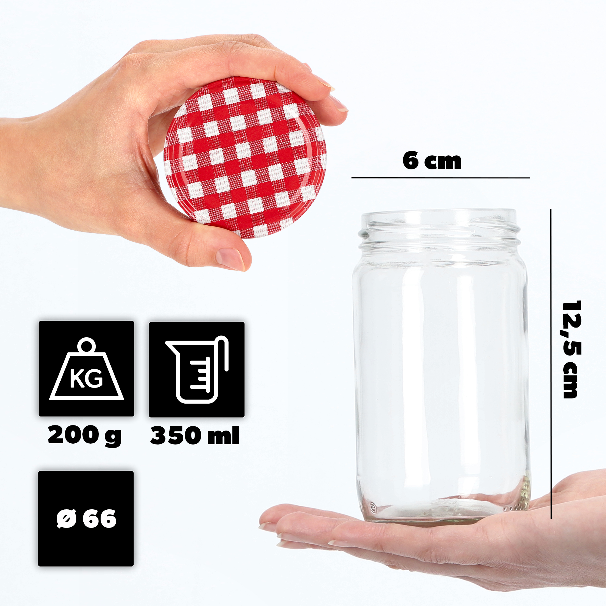 Słoiki na przetwory Gera 350ml 100szt 66mm + wieczka "Czerwona krata'