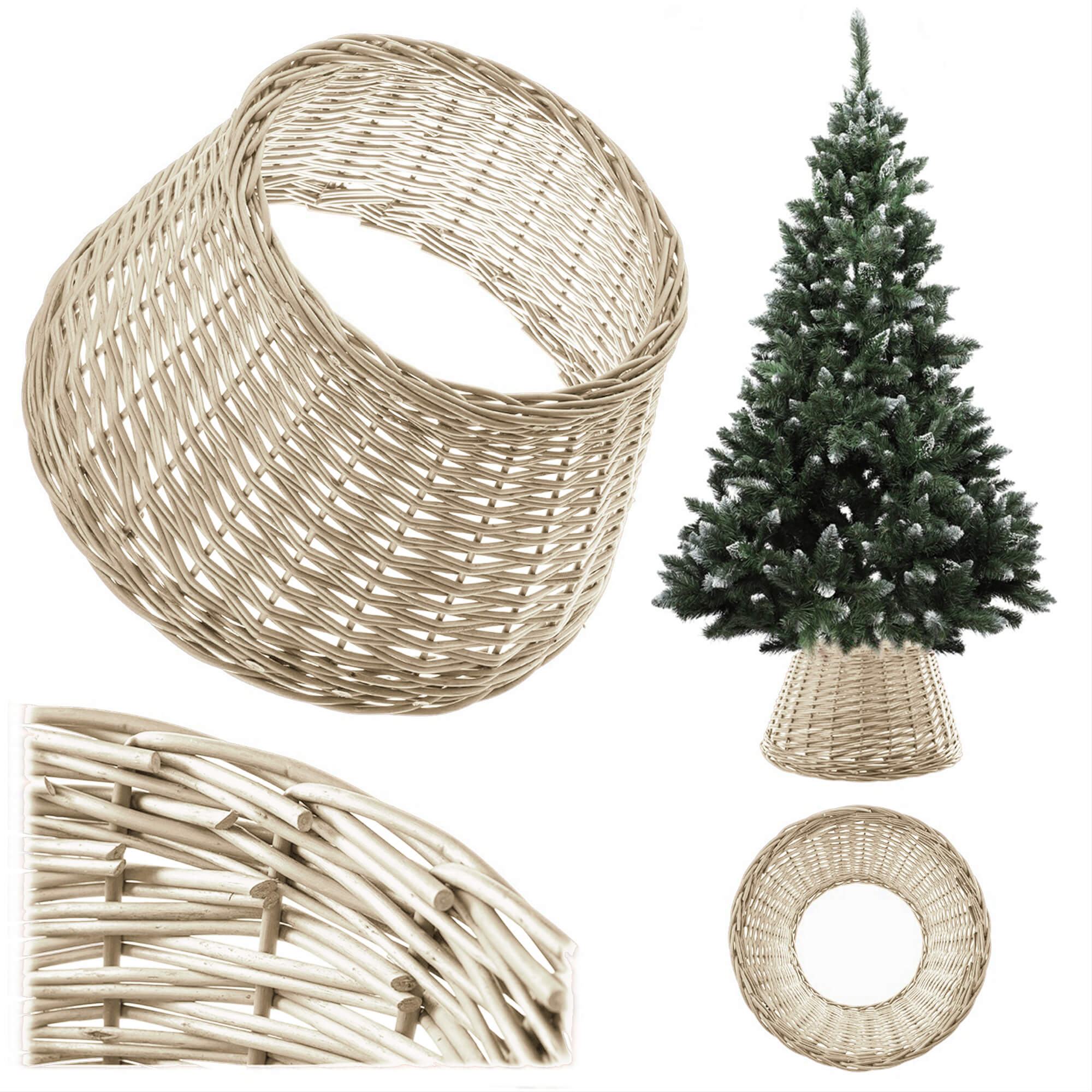 Osłona wiklinowa choinkowa naturalna Aliano 50cm biała