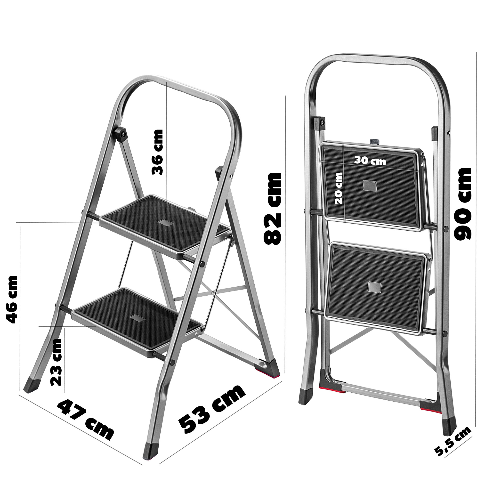 Drabinka aluminiowa Borne 2 stopnie, srebrna