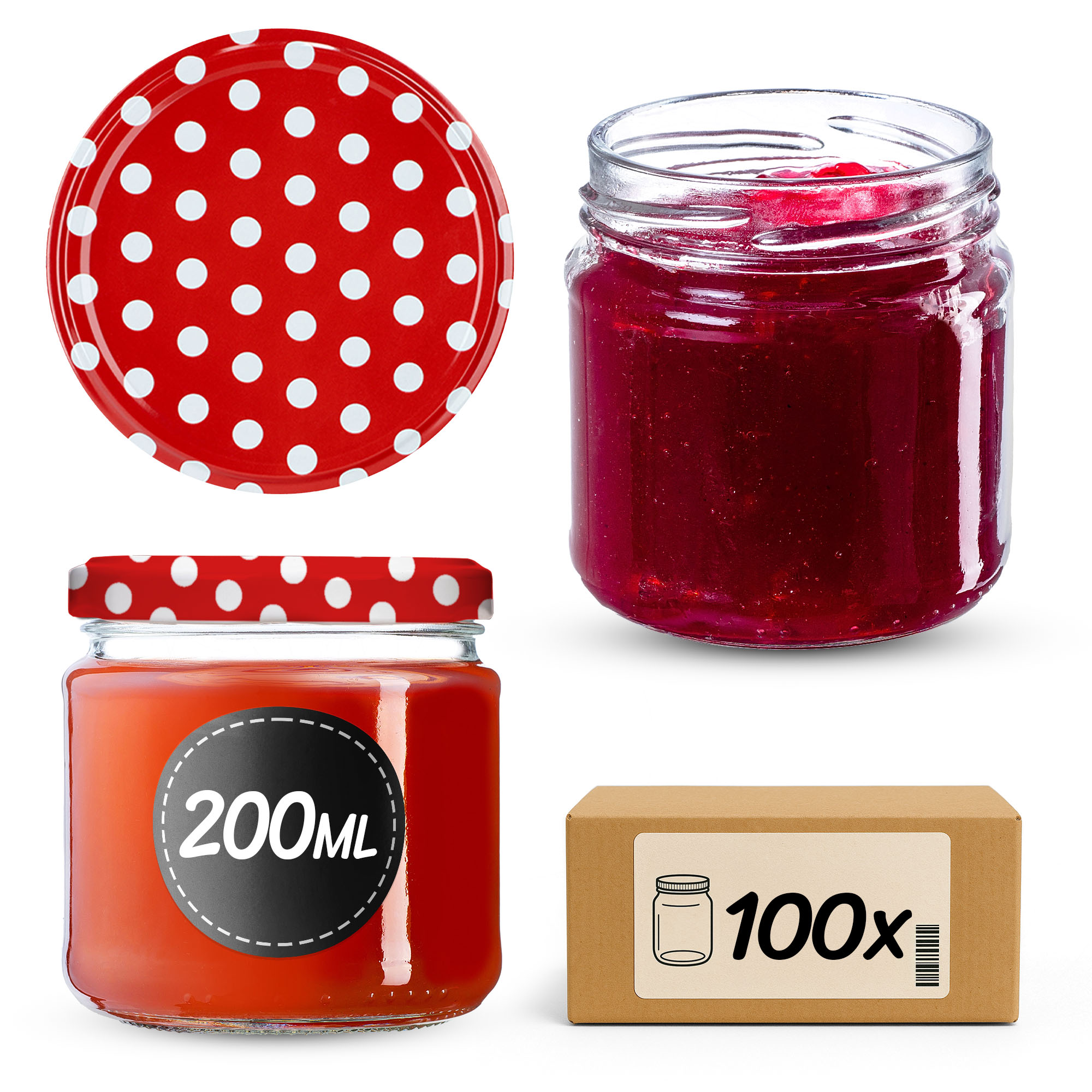 Słoiki na przetwory Lerma 200ml 100szt 66mm + wieczka "Groszek czerwony"