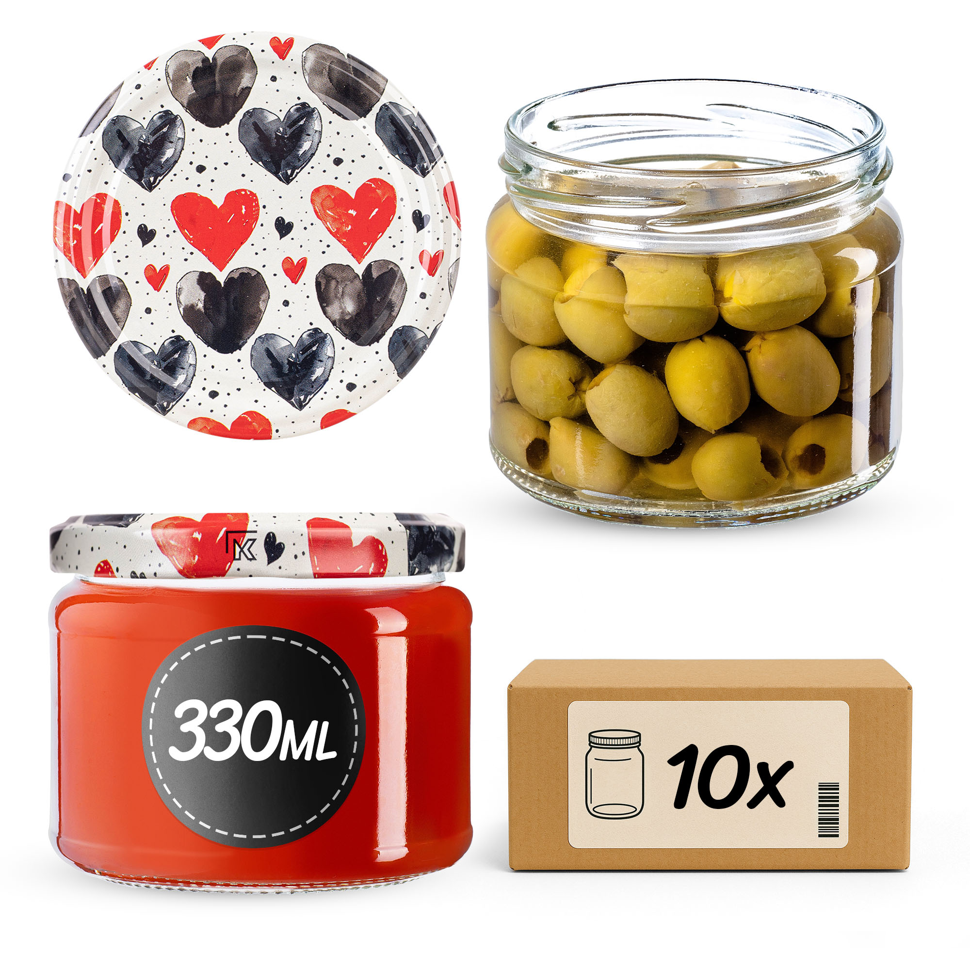 Słoiki na przetwory Sonka 330ml fi82mm 10szt + wieczko Serca