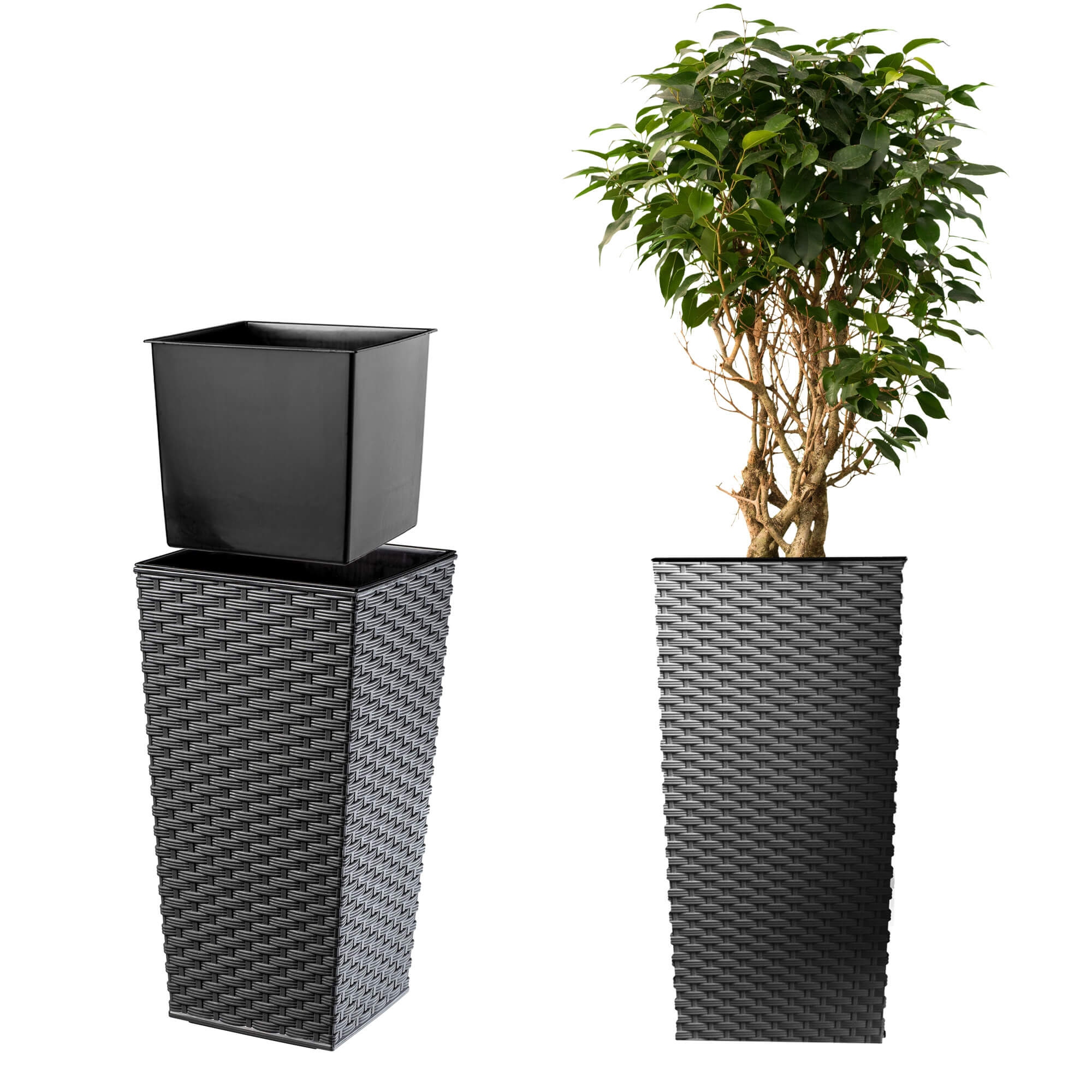 Donica na kwiaty z wkładem Pesaro rattan 40 cm, grafit