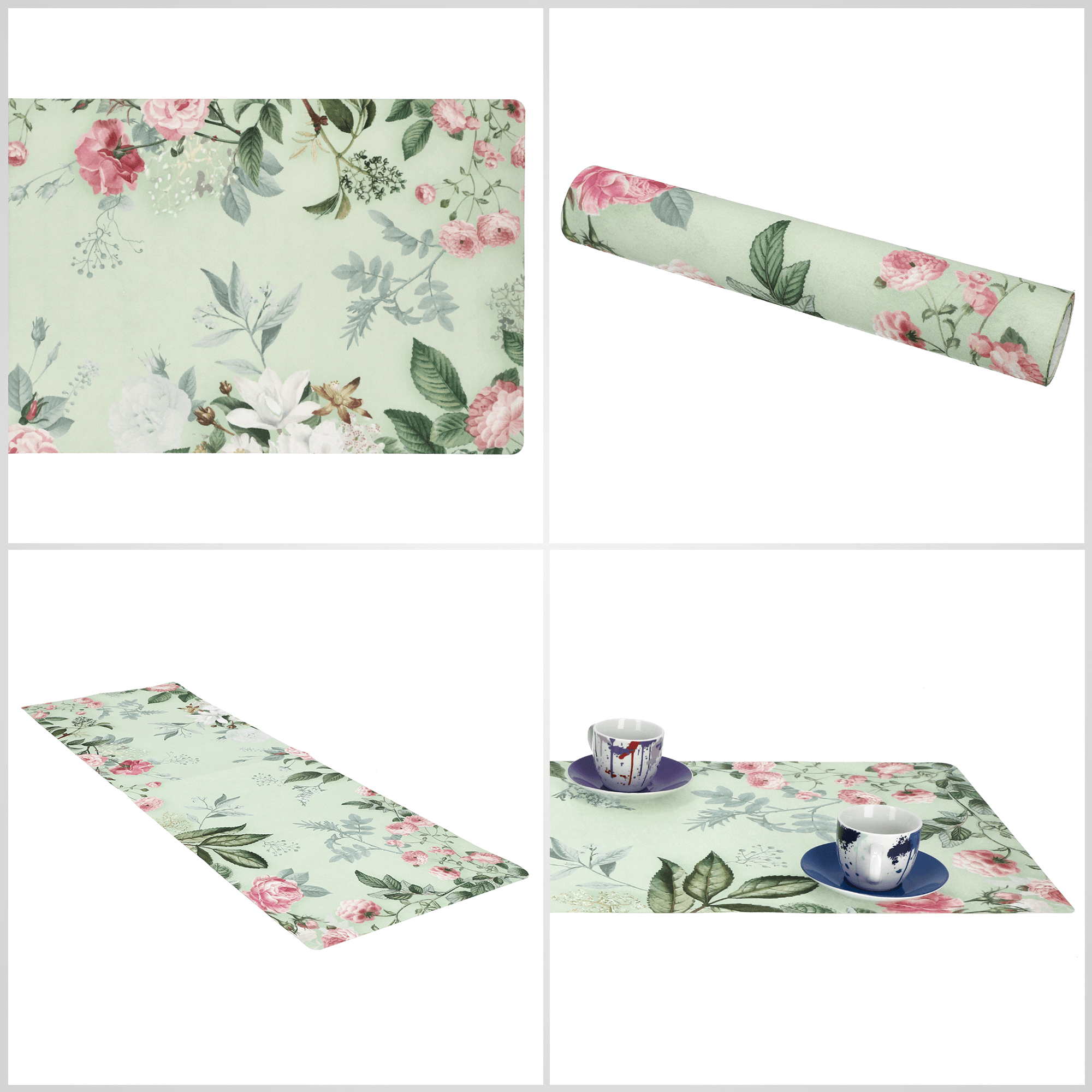 Bieżnik na stół Agello 94 x 32 cm, kwiaty na zielonym tle