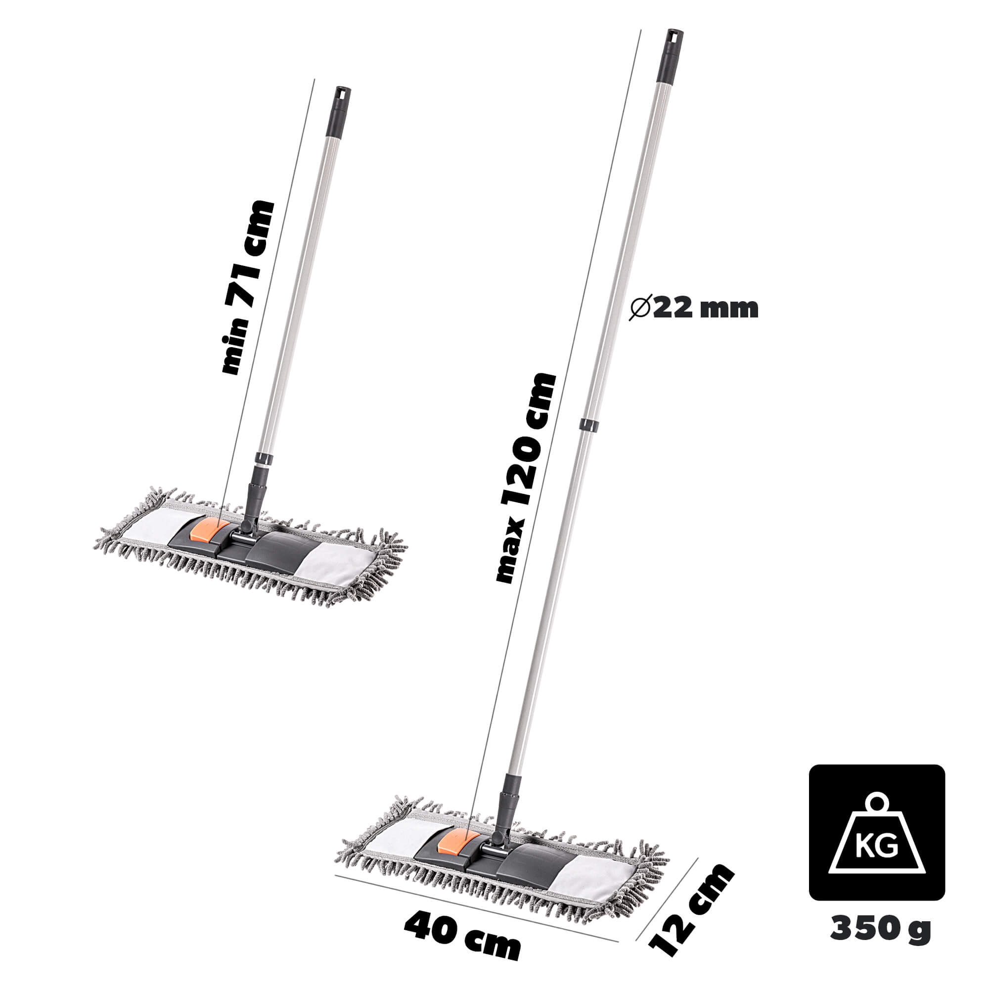 Mop płaski z mikrofibry Vaux 120 cm szary