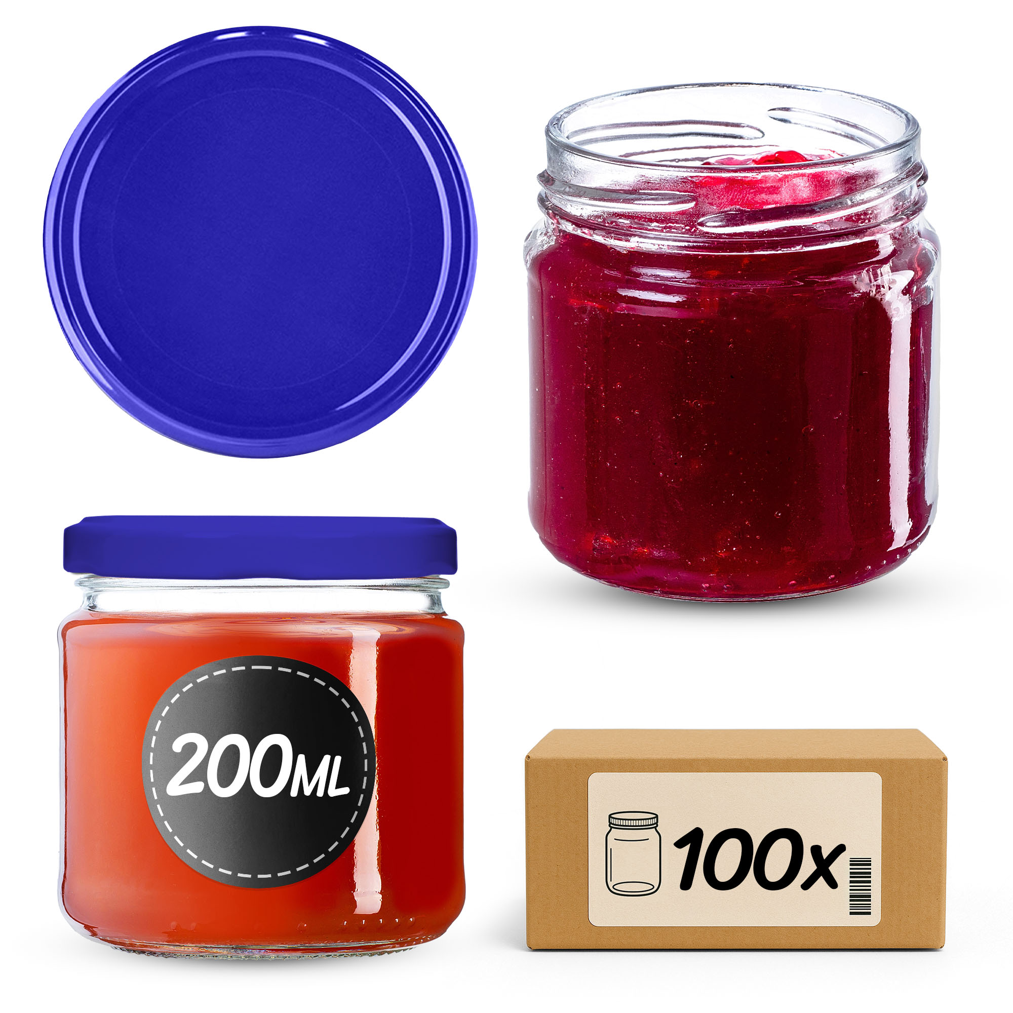 Słoiki na przetwory Lerma 200ml 100szt 66mm + wieczka "Granatowy"