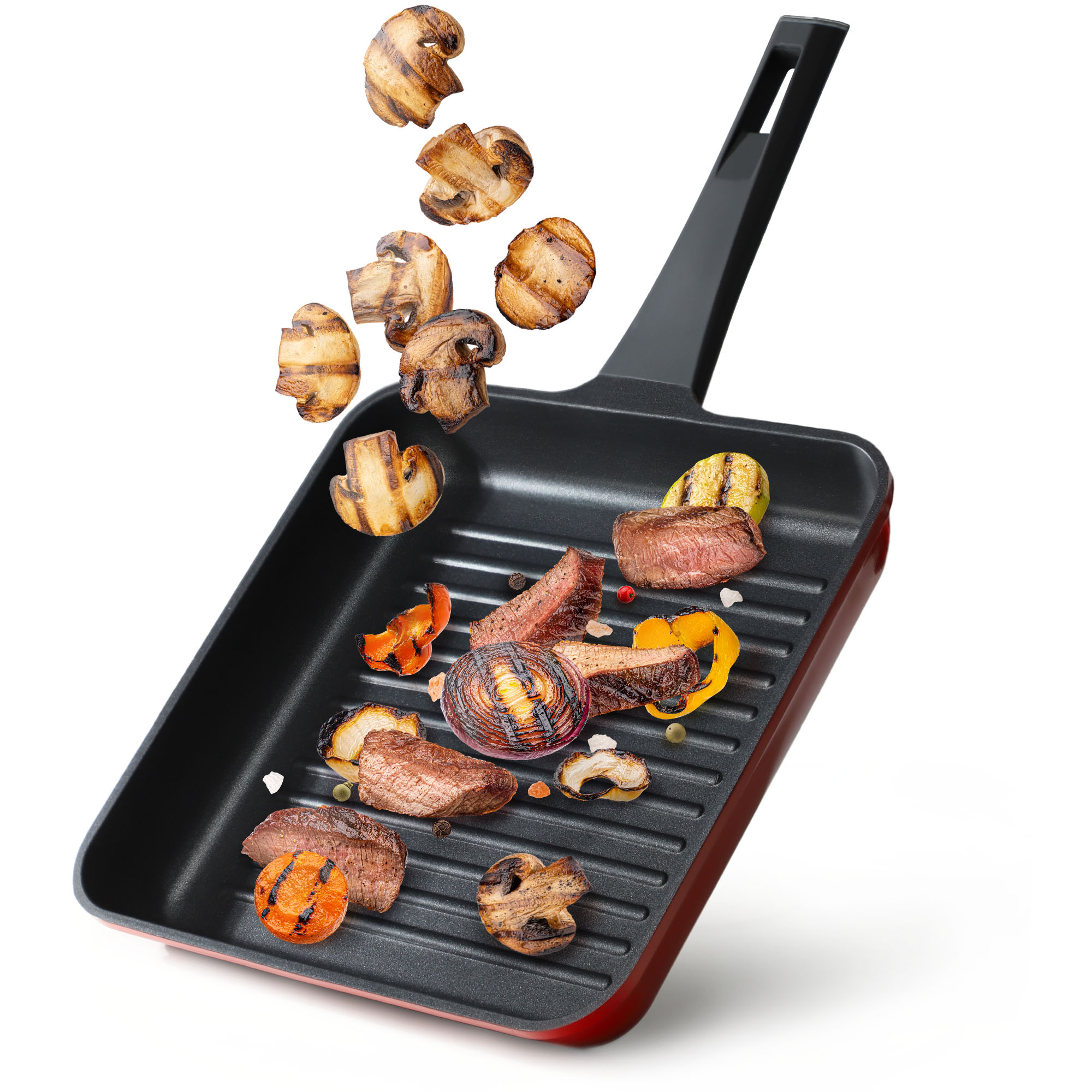 Patelnia grillowa Massa z nieprzywierającą powłoką, czarno-czerwona, 28 cm