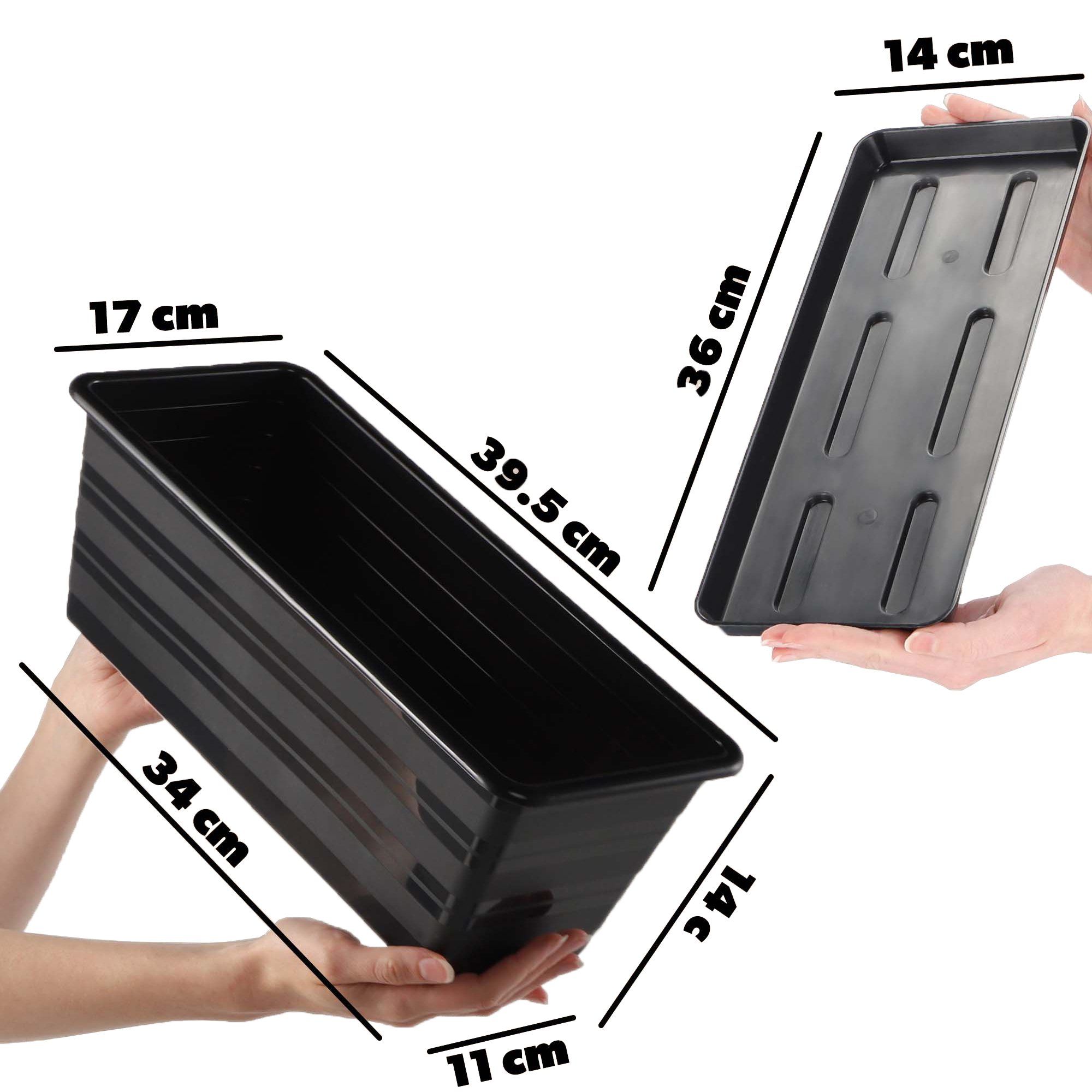 Doniczka balkonowa Cati 40 cm + podstawka 40 cm, antracyt