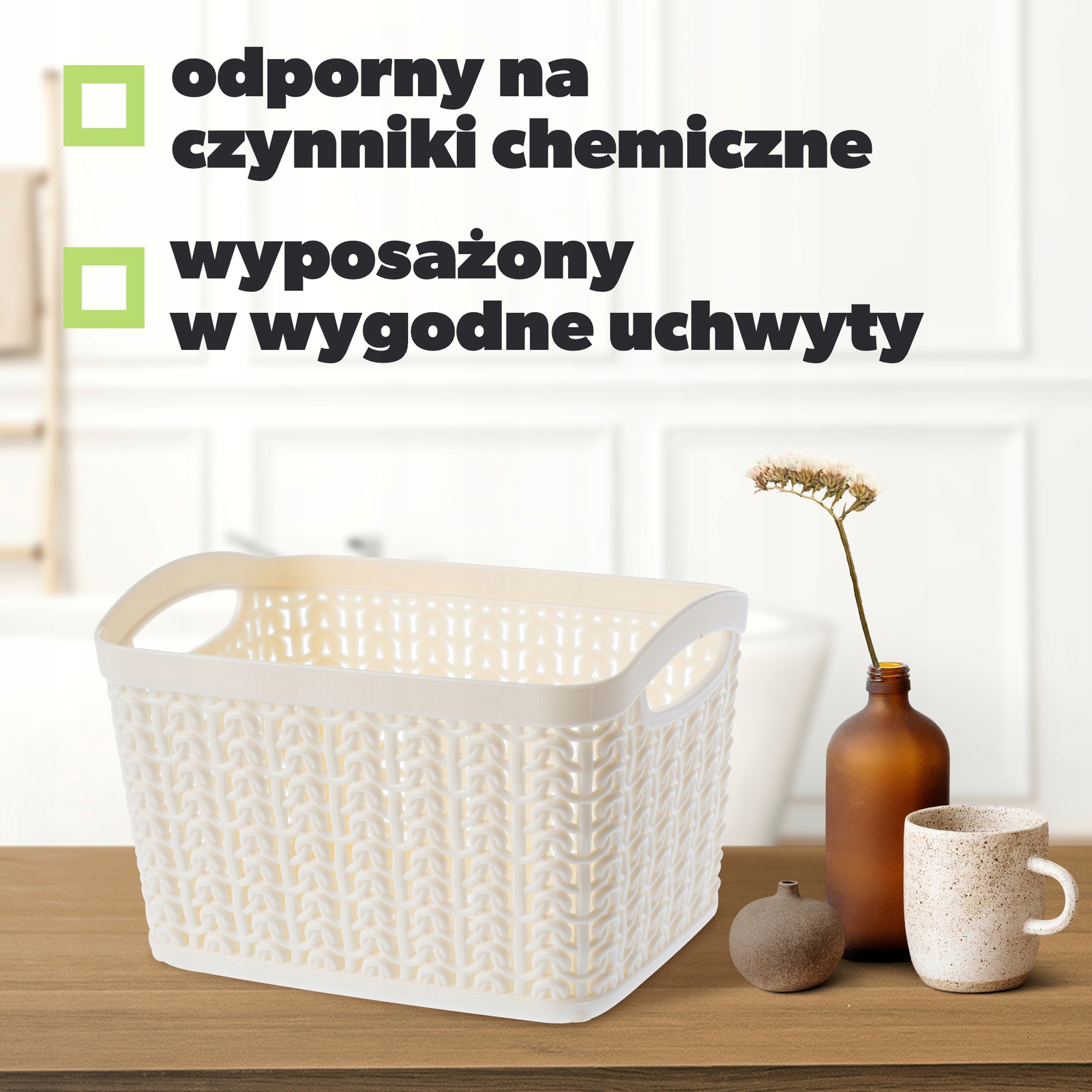 Koszyk plastikowy prostokątny Fonti 1.5L, kremowy
