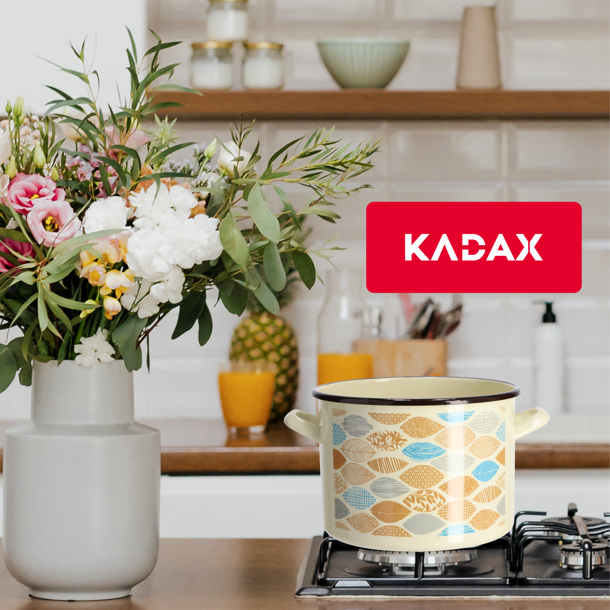 Garnek emaliowany wysoki 1.5L, beżowy