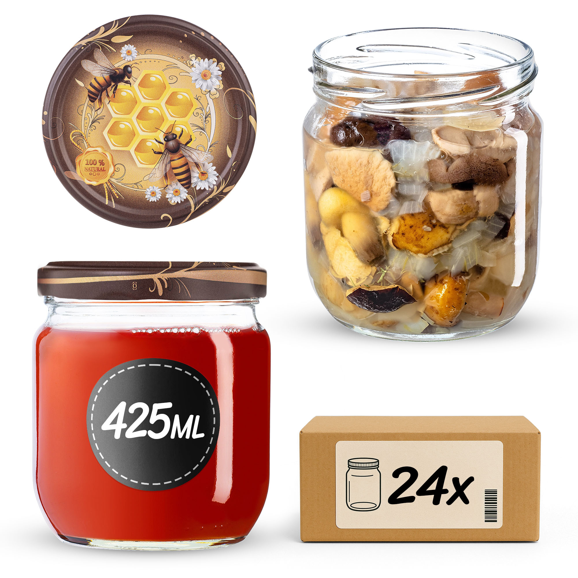 Słoiki na przetwory Salla 425ml fi82mm 24szt + wieczko Miód