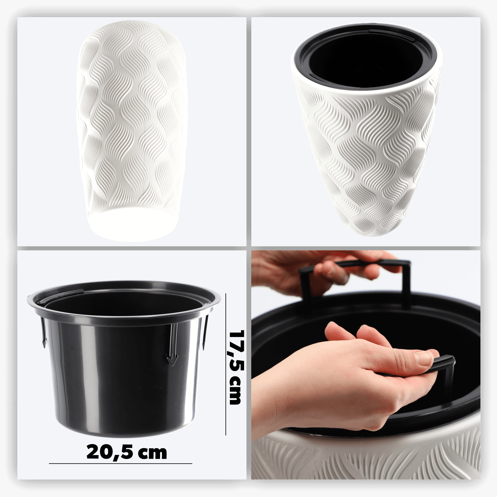 Donica na kwiaty z wkładem wysoka Jesi 30 cm, biała