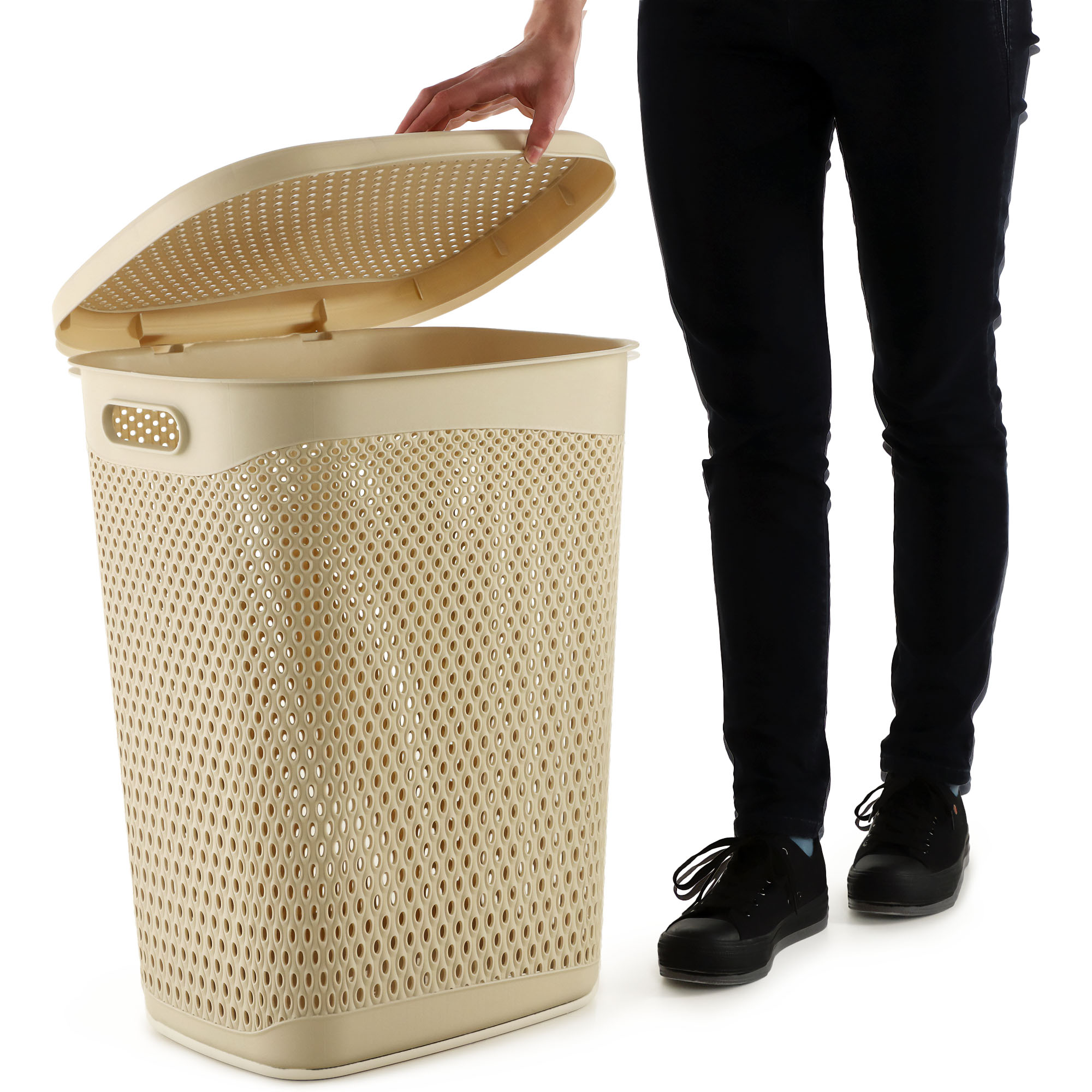 Kosz na bieliznę pranie Briec 55L beżowy