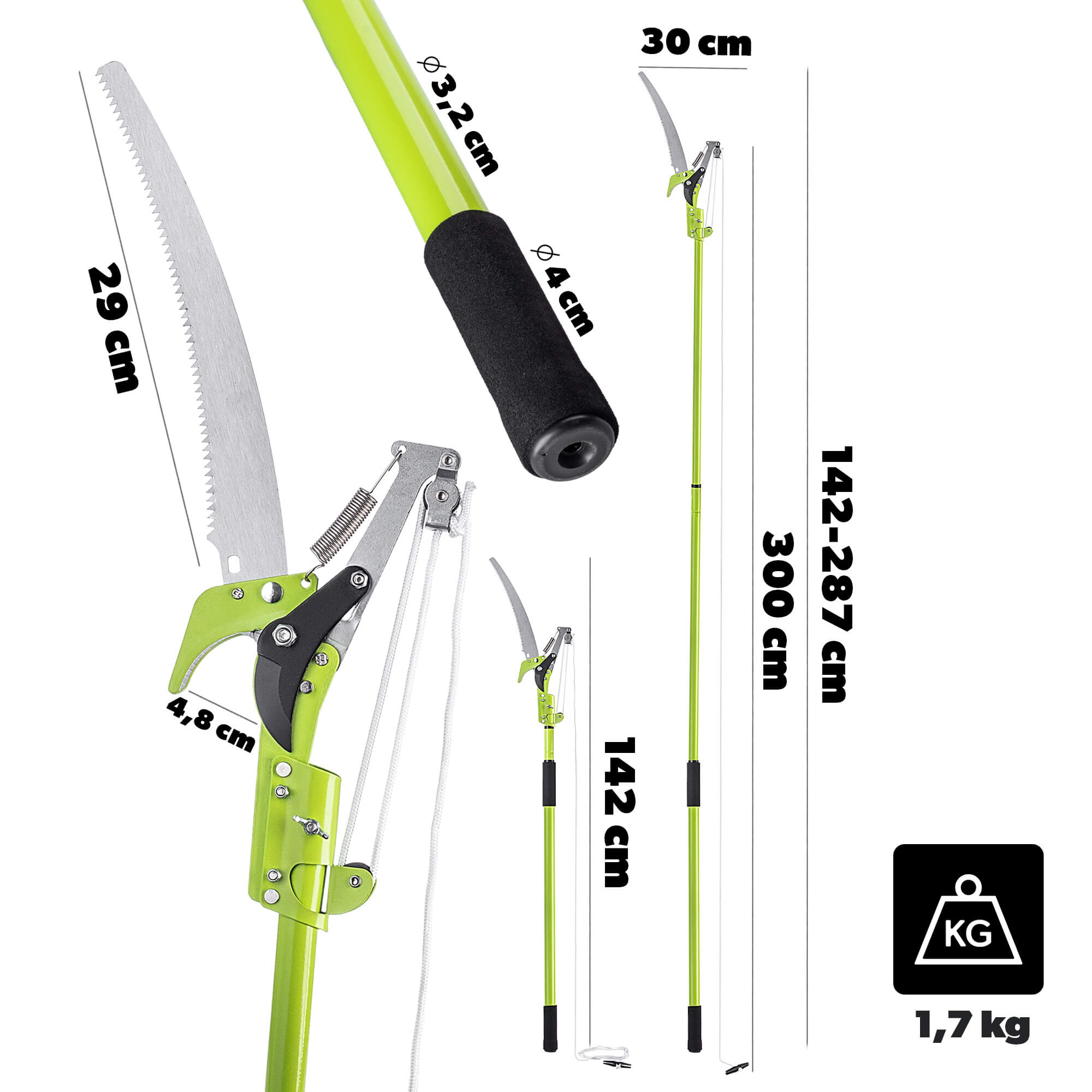 Sekator teleskopowy do drzew Heden 287 cm stalowy