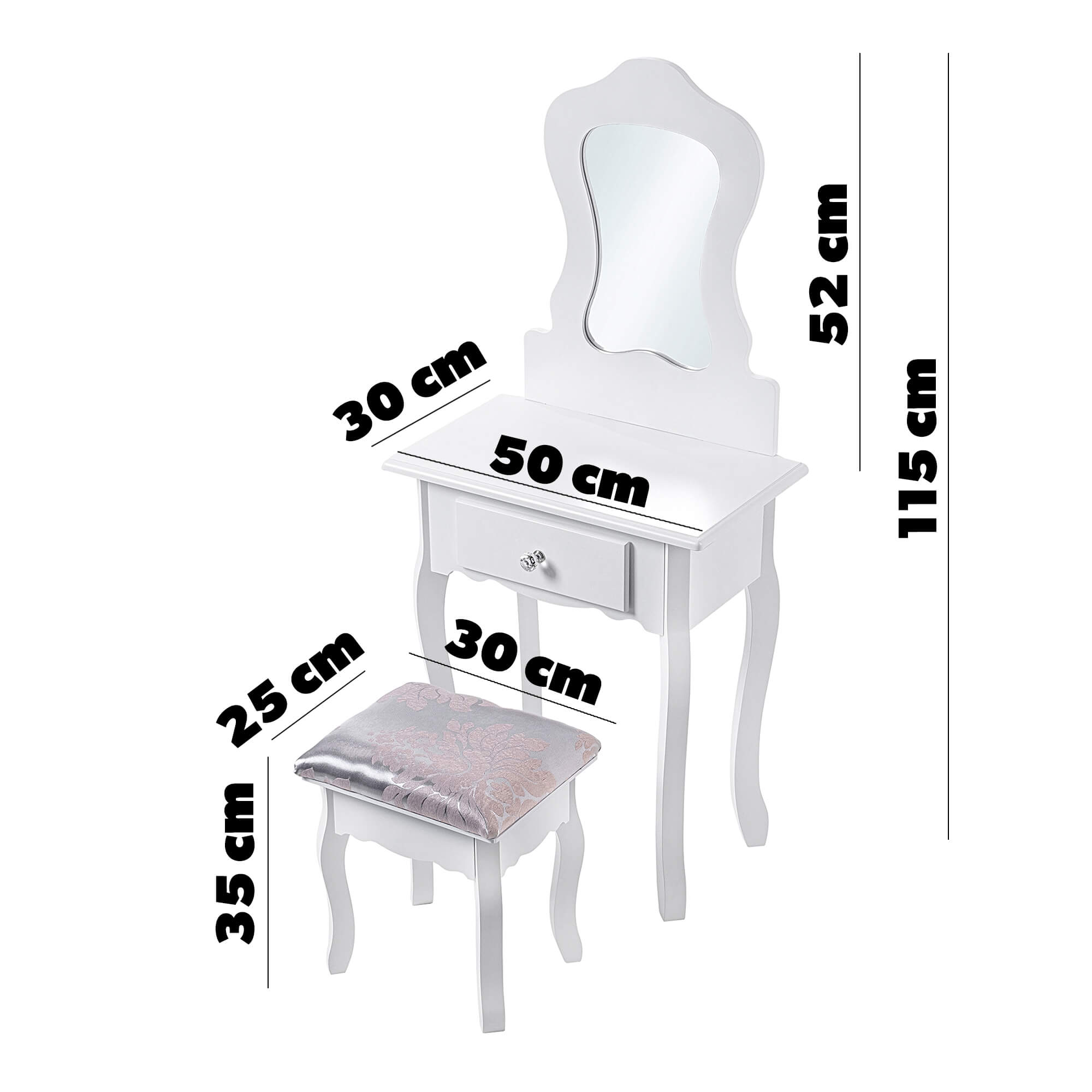 Toaletka kosmetyczna Schio z taboretem dla dzieci 115 x 50 cm, biała