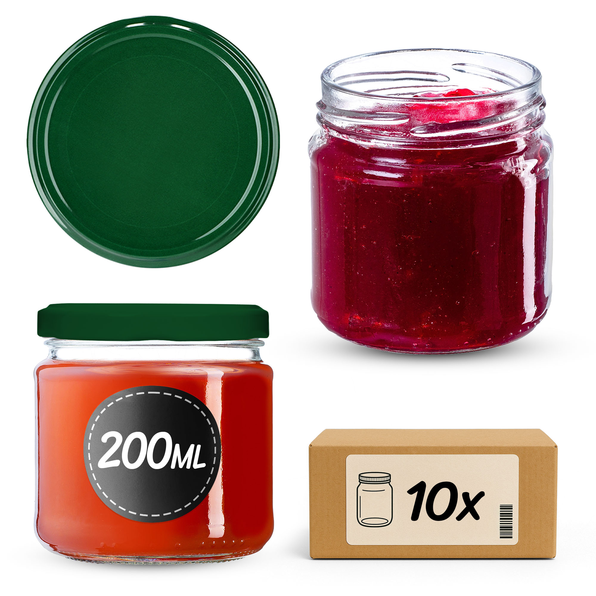 Słoiki na przetwory Lerma 200ml 10szt 66mm + wieczka zielone
