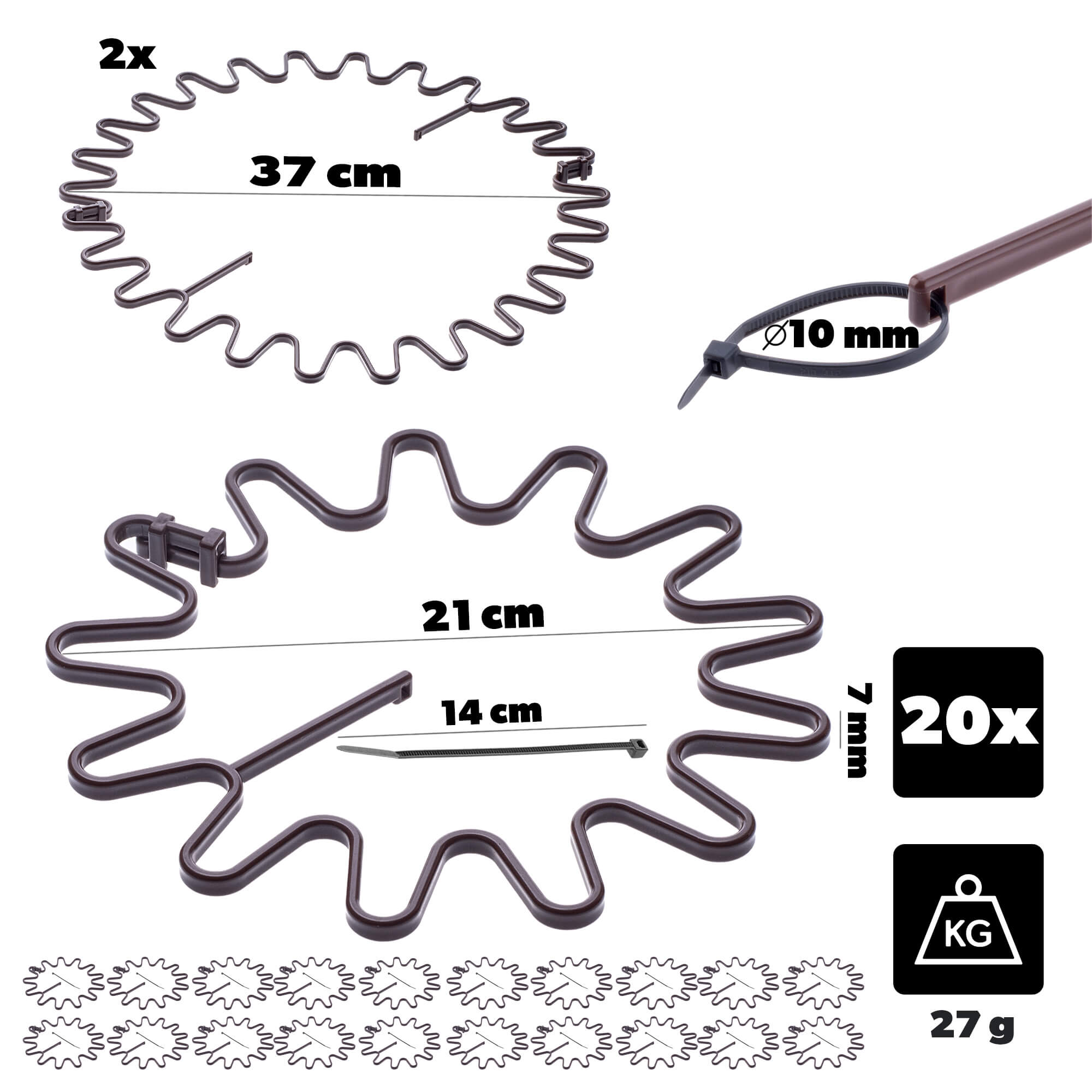 Obejma do roślin Montlaur z opaską zaciskową 21 cm brązowa 20 szt.