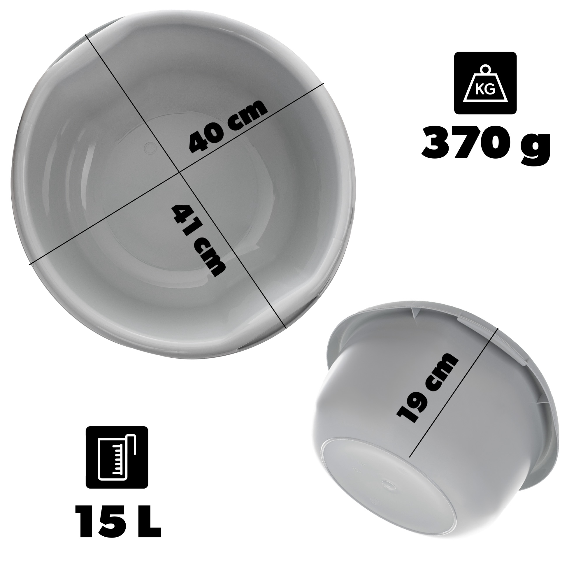 Miednica plastikowa z uchwytami Treix 15L szara
