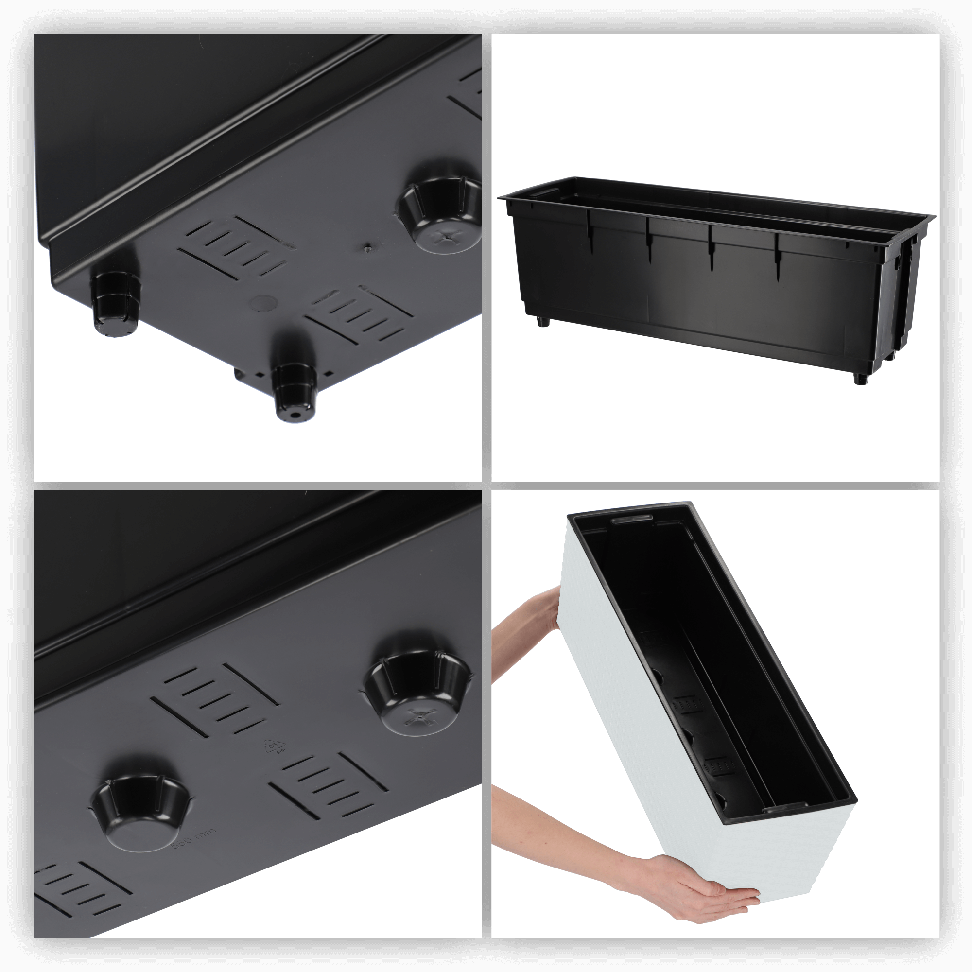 Doniczka balkonowa rattan z wkładem Murano 56 x 19 cm, biała