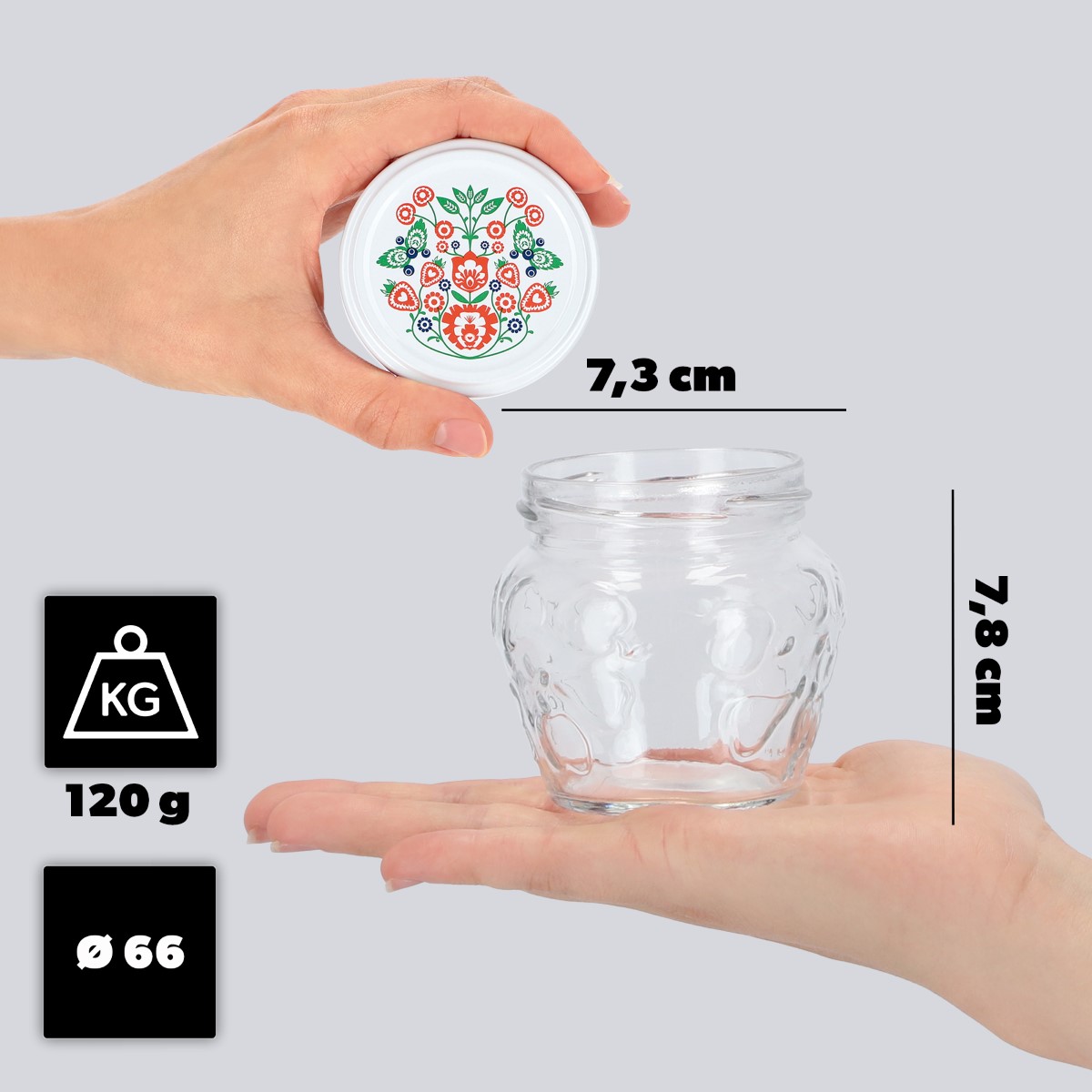 Słoiki Kemi 200ml 20szt 66mm + wieczka "Folklor"