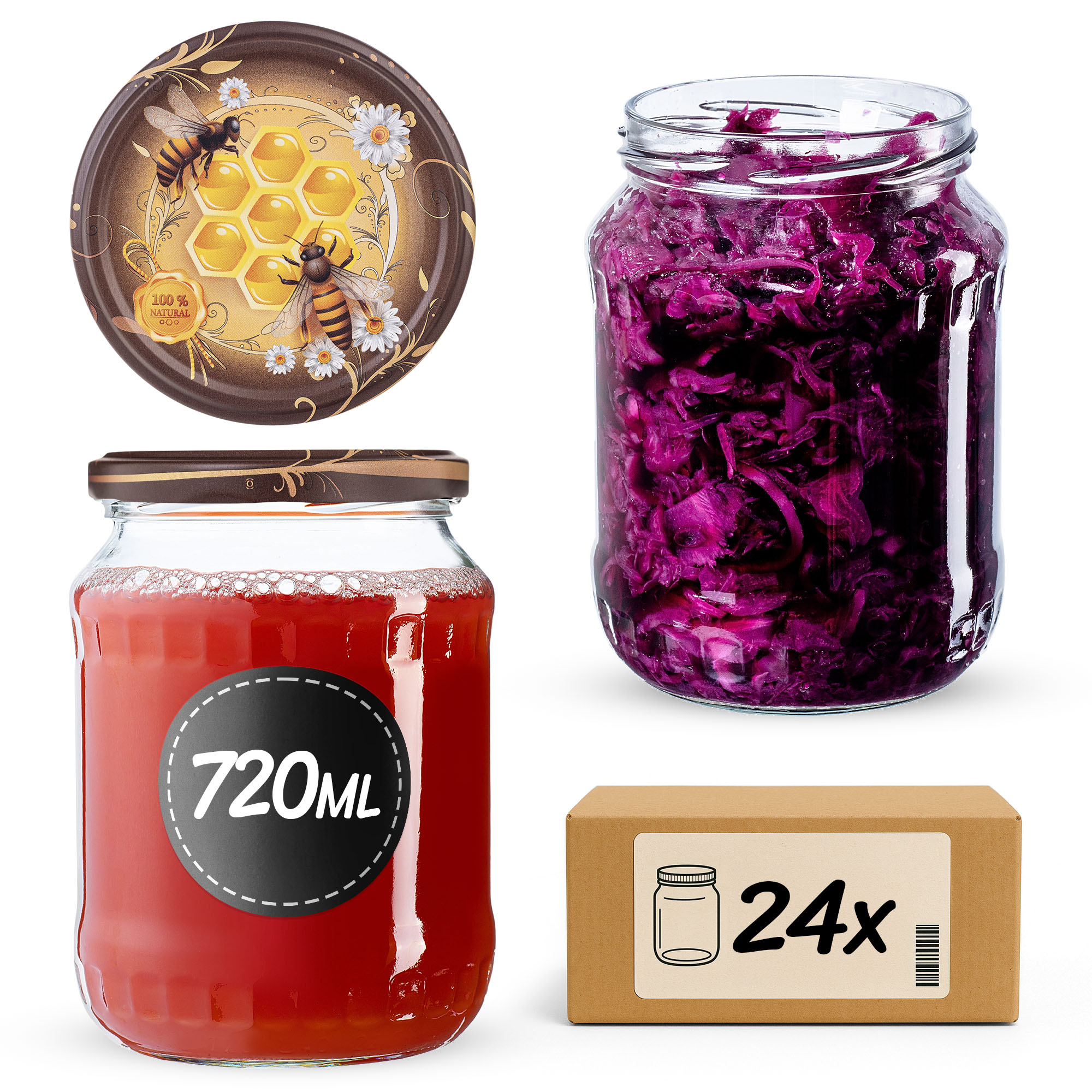 Słoiki na przetwory Jukka 720ml fi82mm 24szt + wieczko Miód