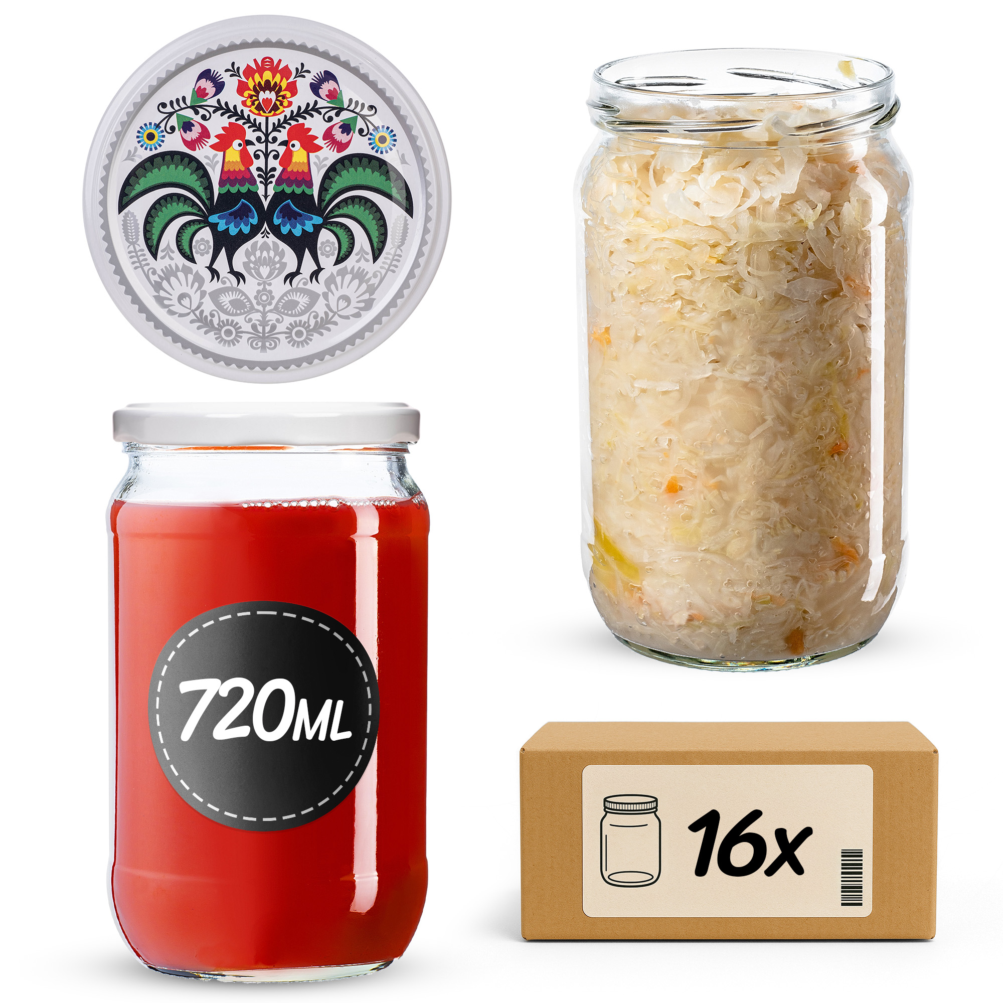 Słoiki na przetwory Niva 720ml fi82mm 48szt + wieczko Kogut