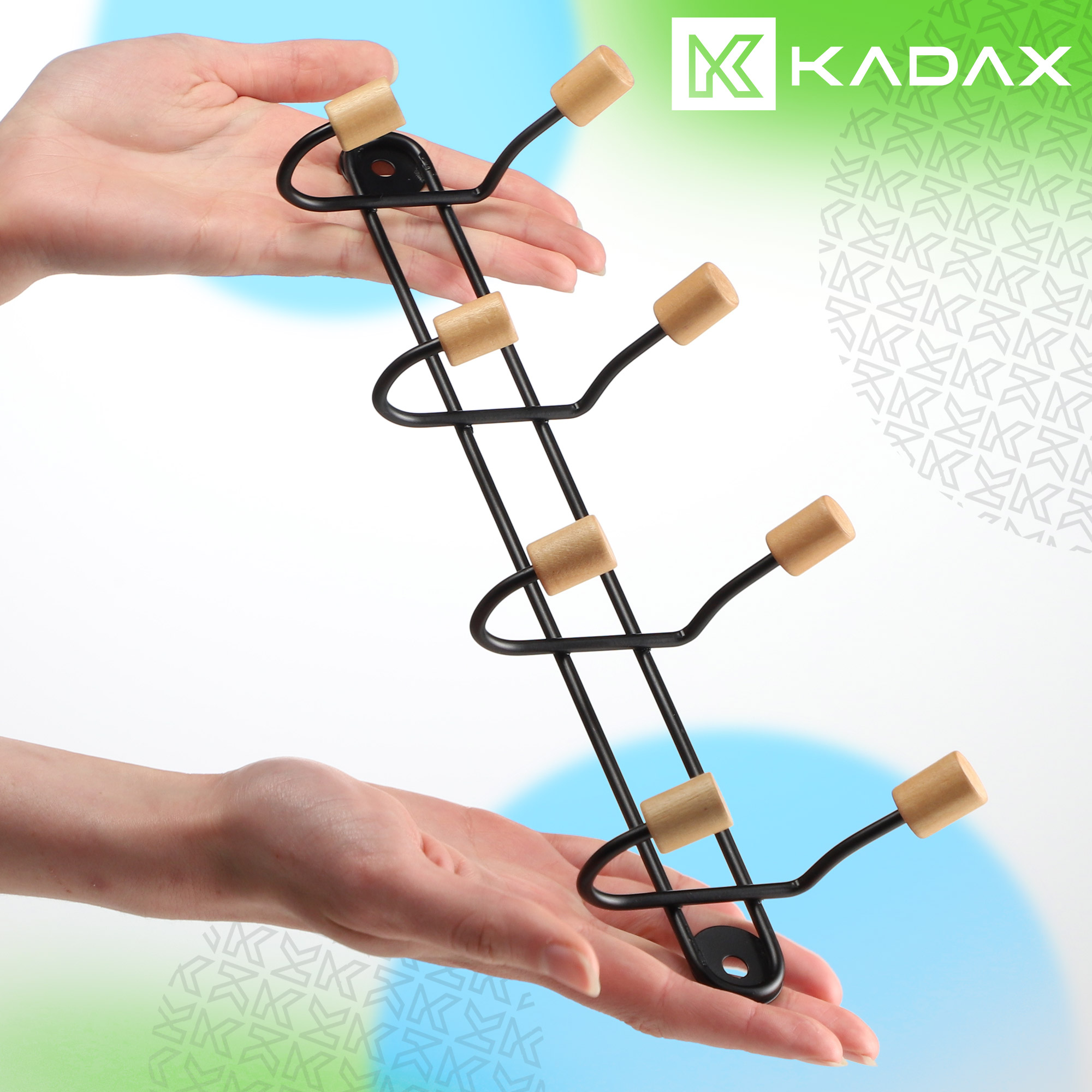 Wieszak ścienny Imola z bambusem, 4 haki, czarny, 2 szt.