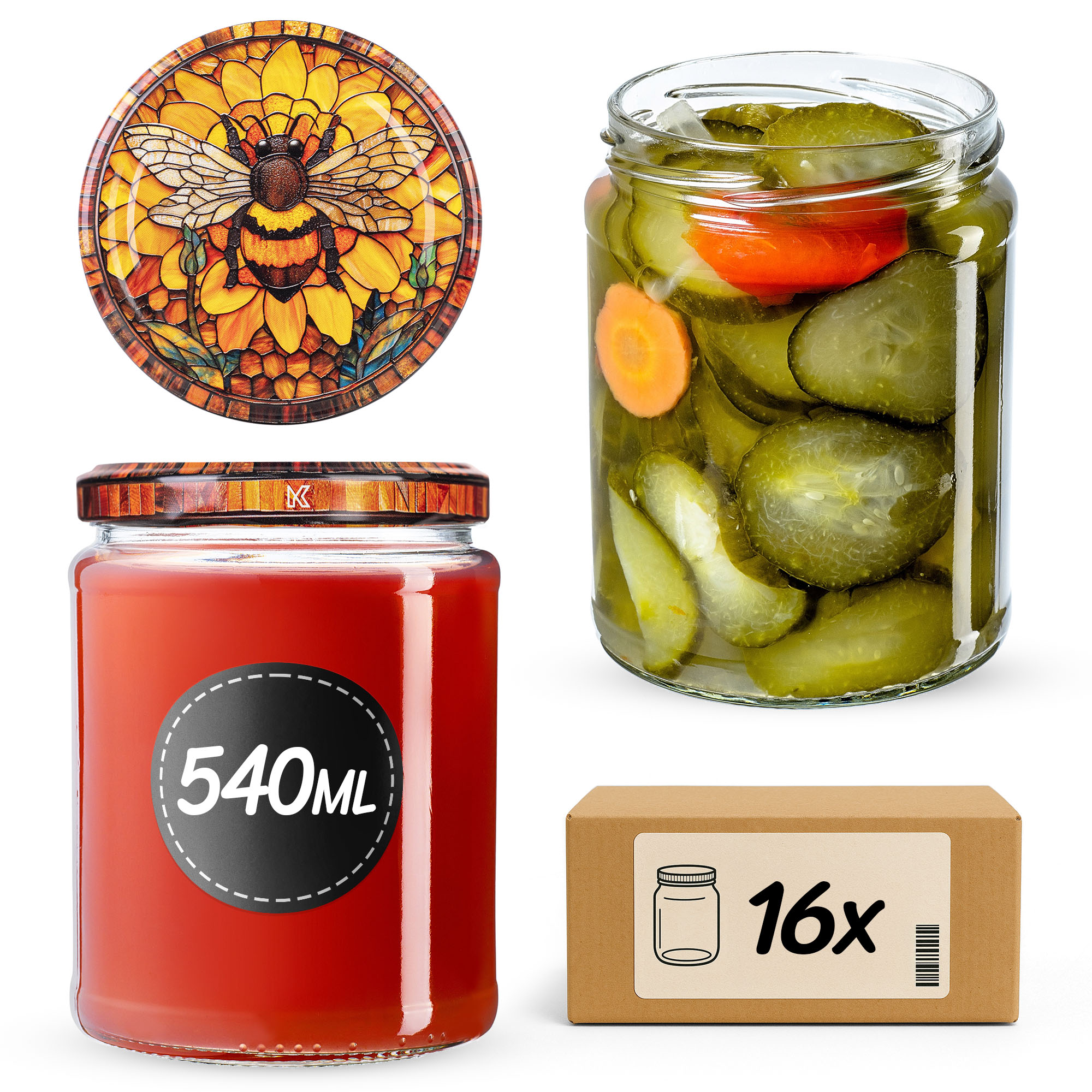 Słoiki na przetwory Maki 540ml fi82mm 16szt + wieczko Bee of the fusion