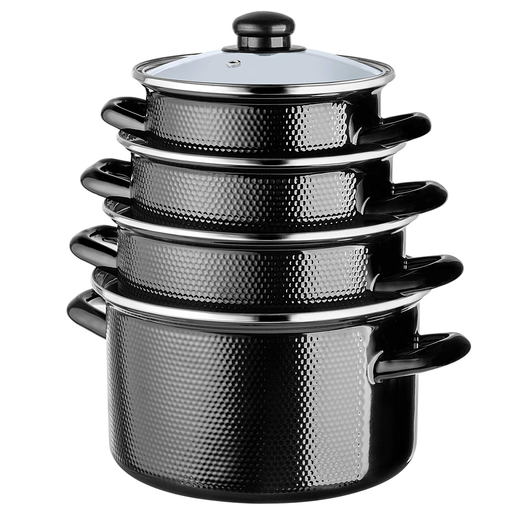 Zestaw garnków emaliowanych Pruno 2L, 3L, 4L, 5L czarne