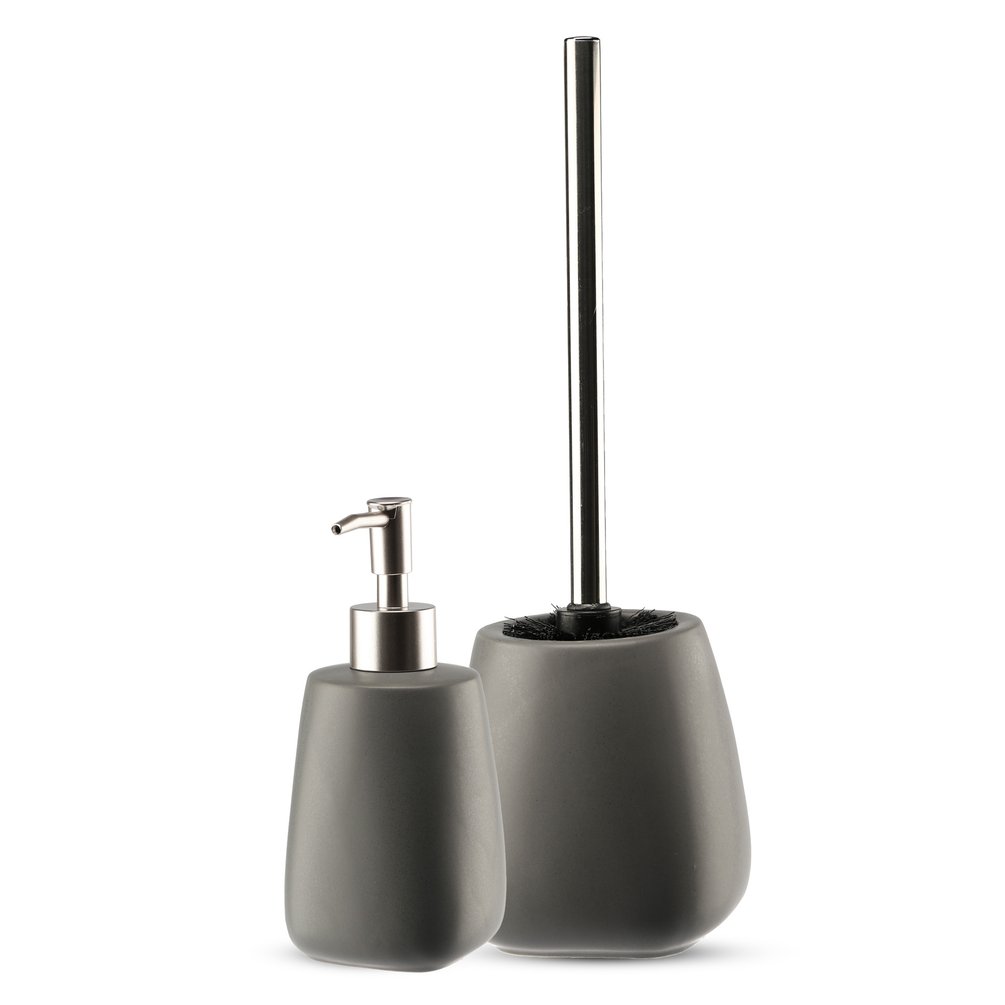 Zestaw dozownik na mydło + szczotka WC, szary