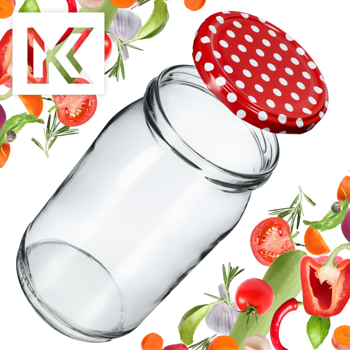 Słoiki na przetwory Simo 900ml 60szt 82mm + wieczka "Groszek czerwony"
