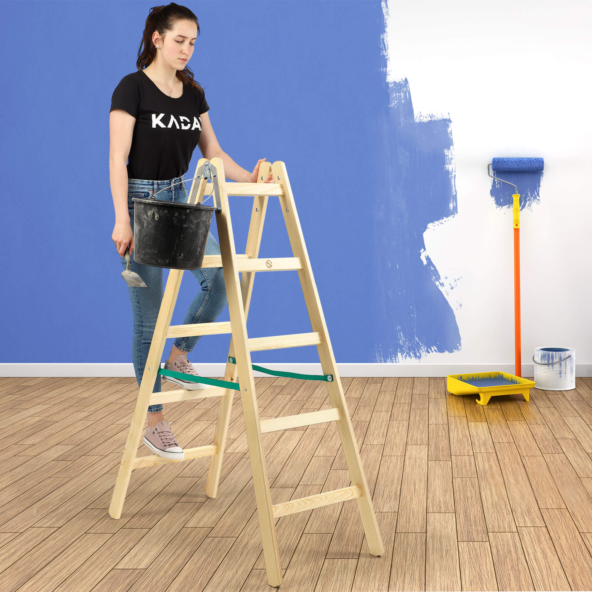 Drabina drewniana Salo, 5 stopni, 150 kg