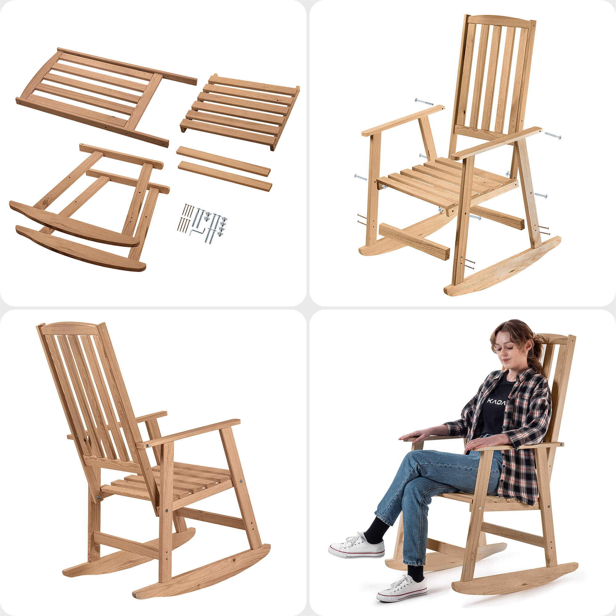 Fotel drewniany bujany Crenay złoty dąb