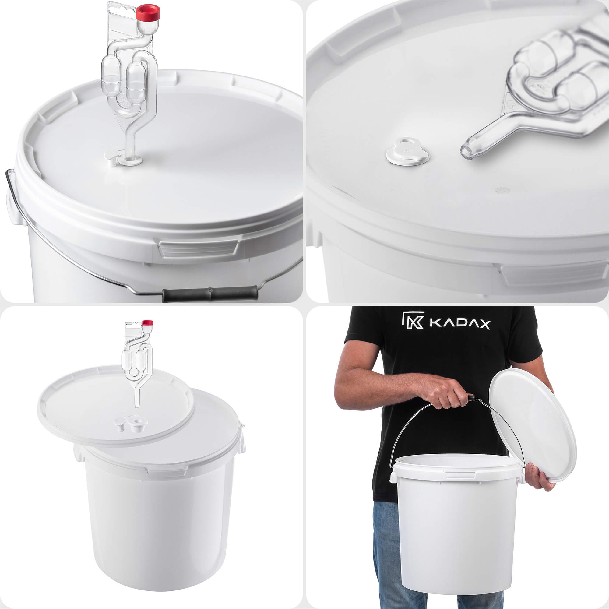 Pojemnik fermentacyjny Acerra z pokrywą i uchwytem 20L biały + korek + rurka fermentacyjna