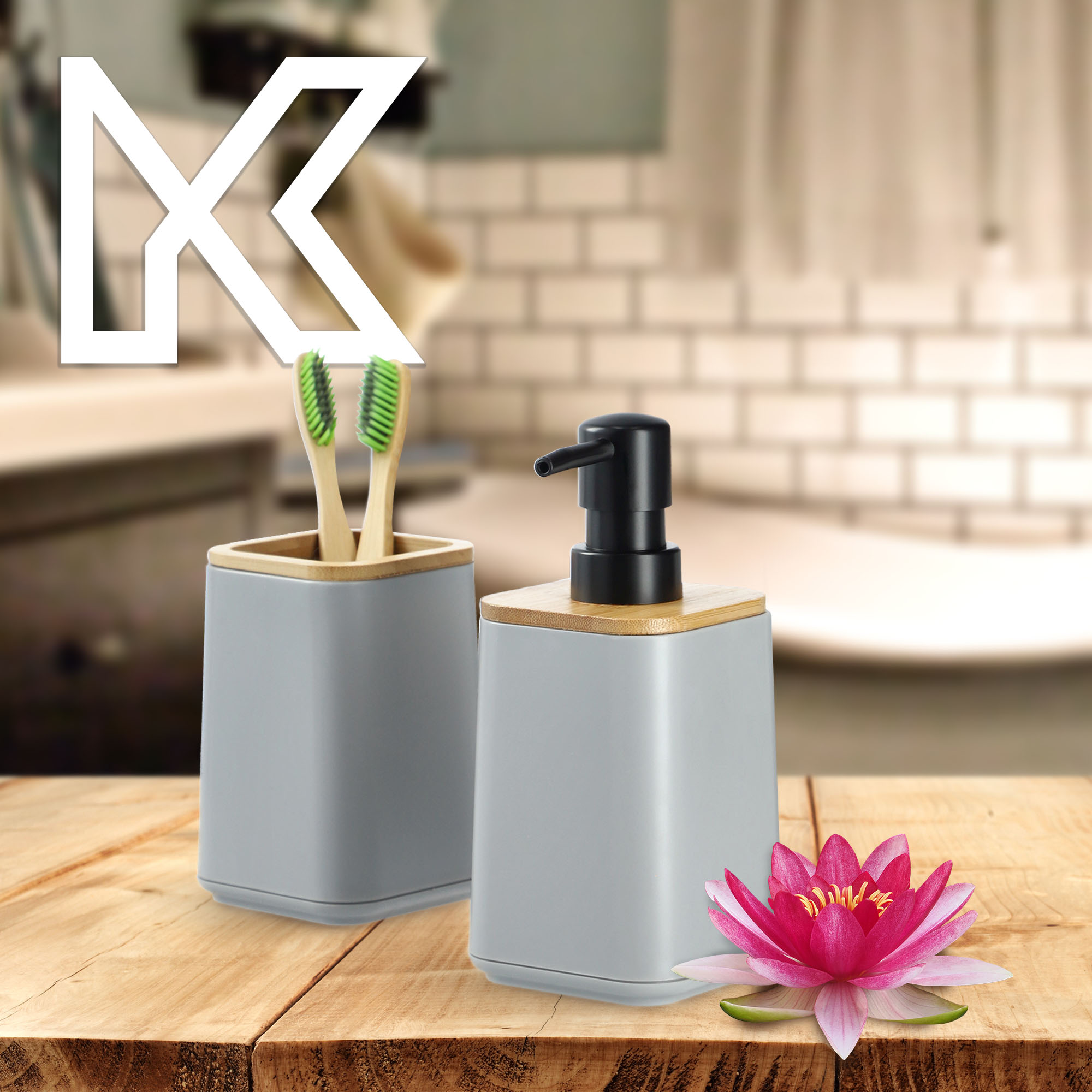 Zestaw Carrara Dozownik na mydło + Kubek łazienkowy, szary