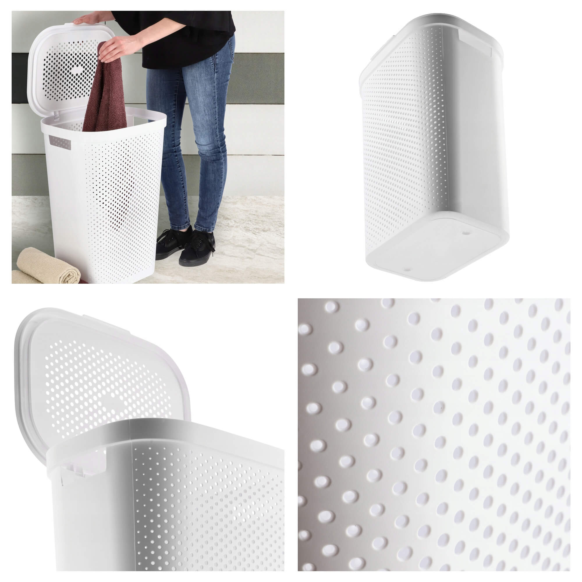 Kosz z pokrywą 60L + pojemnik 45L Curver Infinity biały