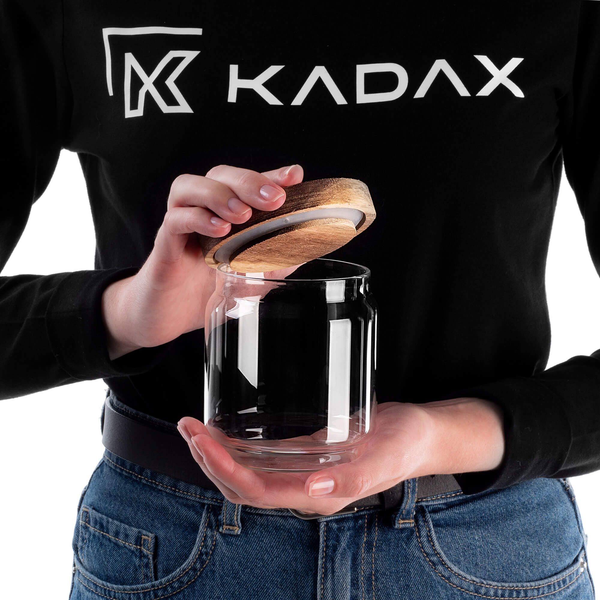 Pojemnik szklany na żywność Rucce z drewnianą pokrywką 450ml