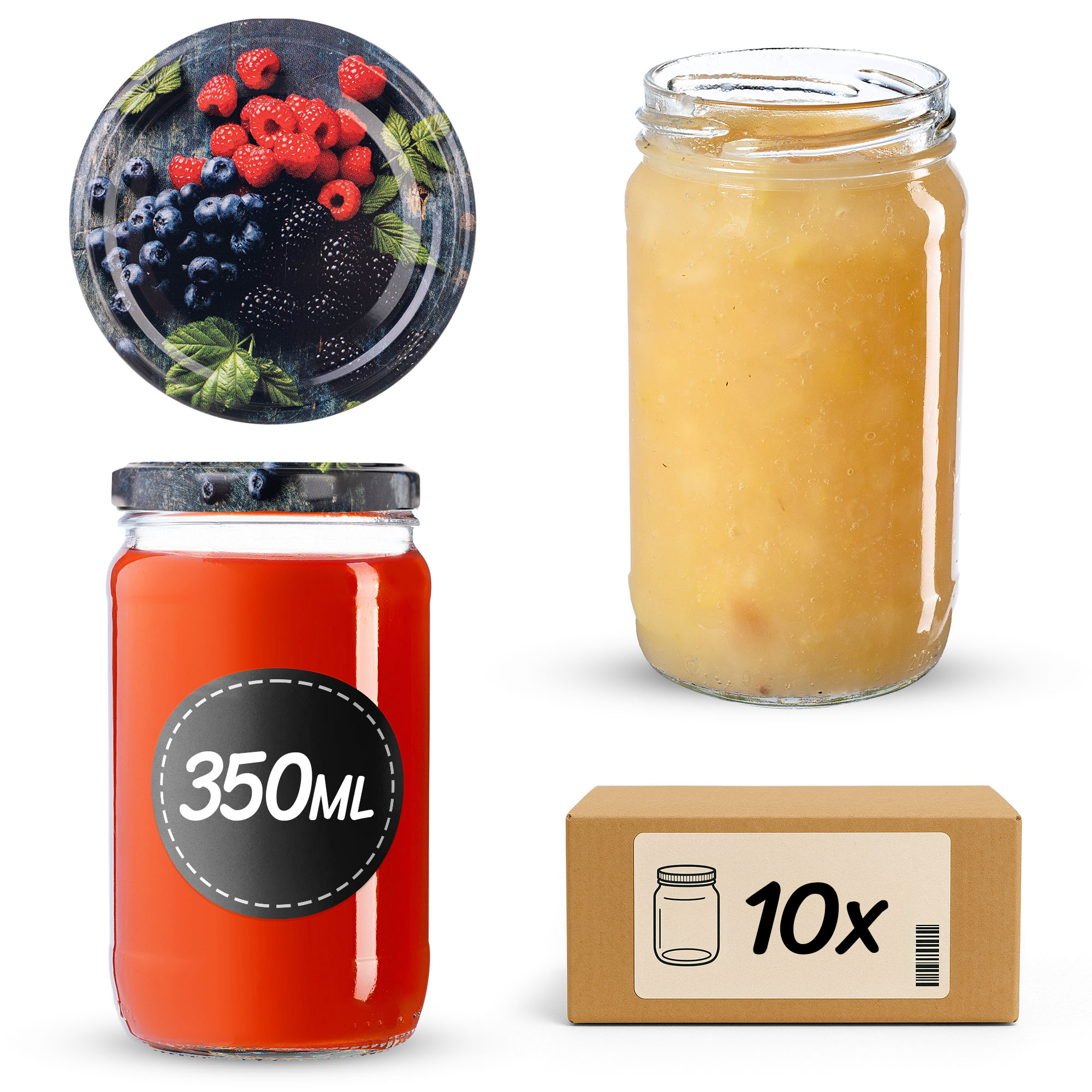 Słoiki na przetwory Gera 350ml fi66mm 10szt + wieczko Owoce