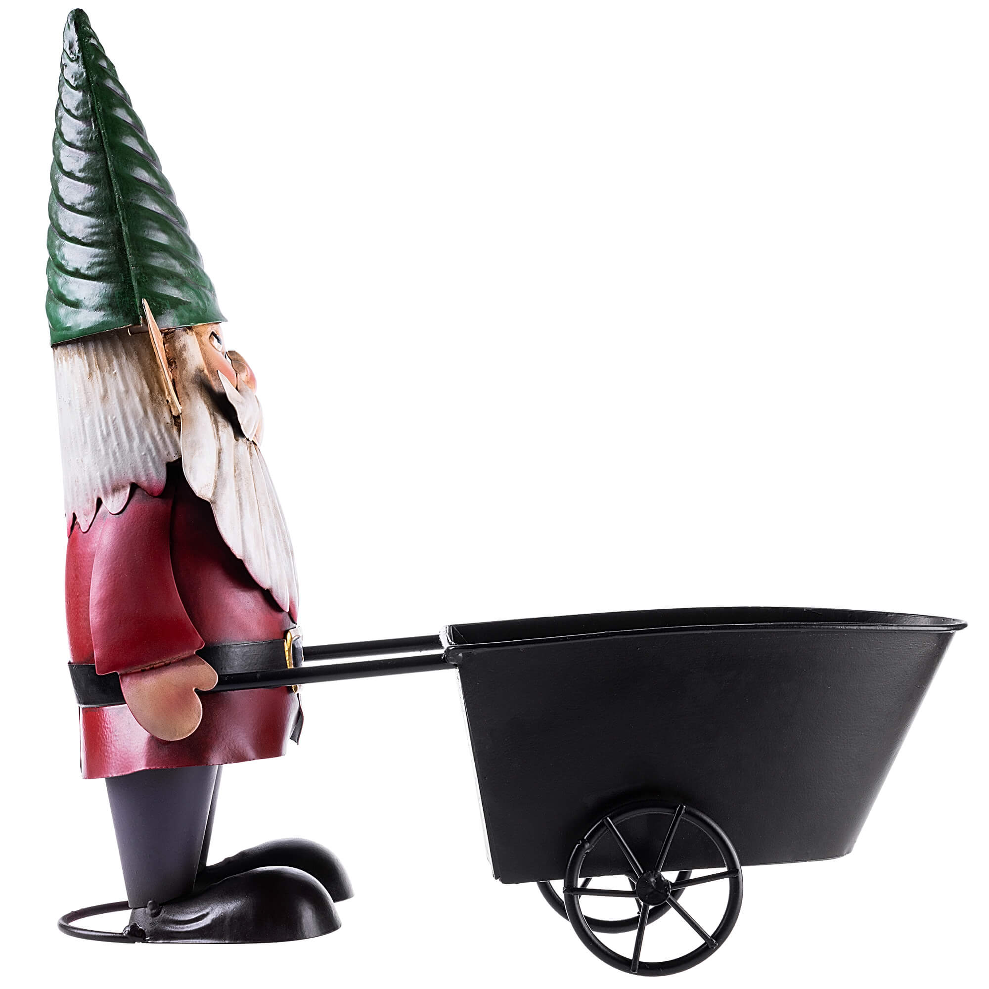 Figura ogrodowa Esson krasnal z wózkiem stalowa 34 cm