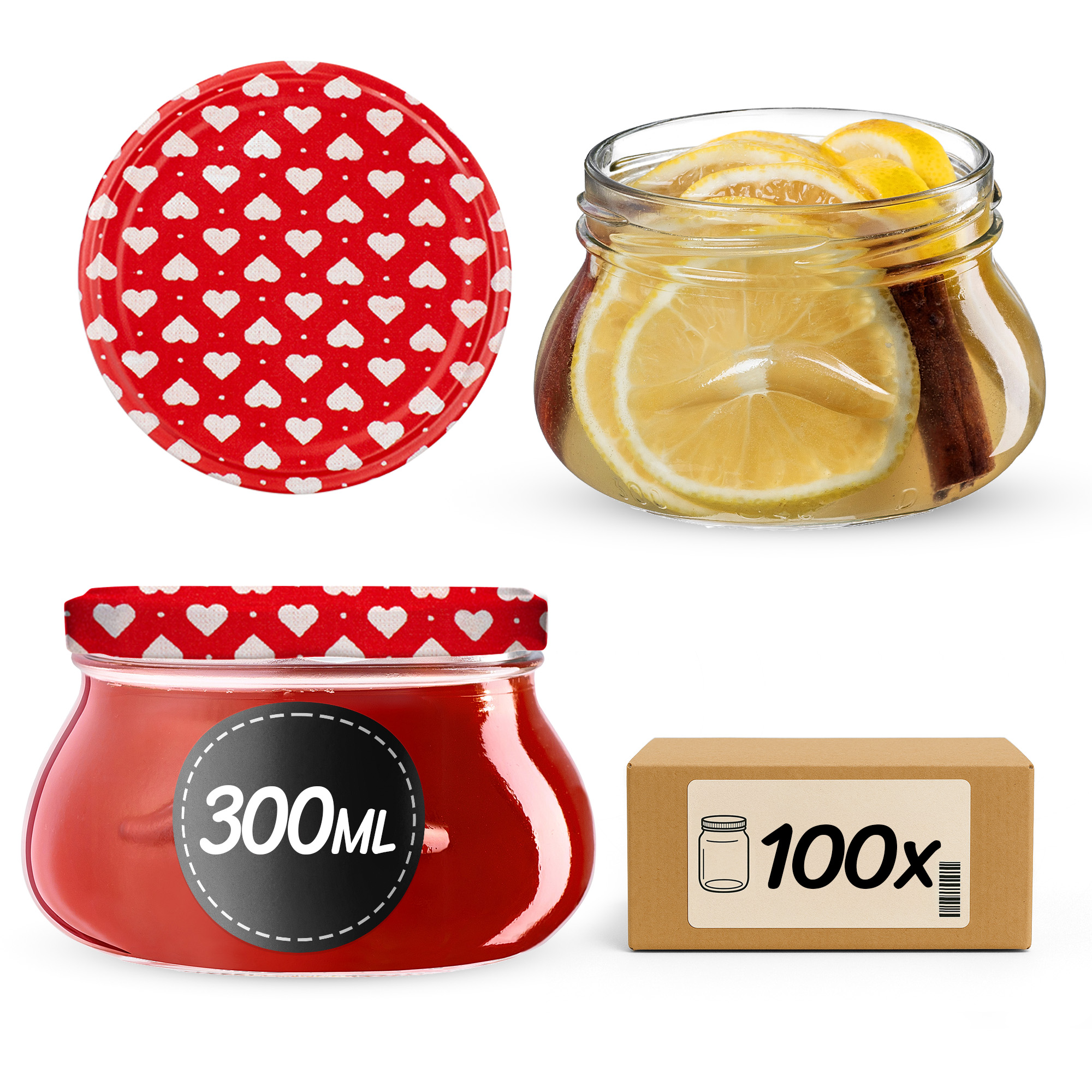 Słoiki na przetwory Raja 300ml 100szt 82mm + wieczka "Serca"