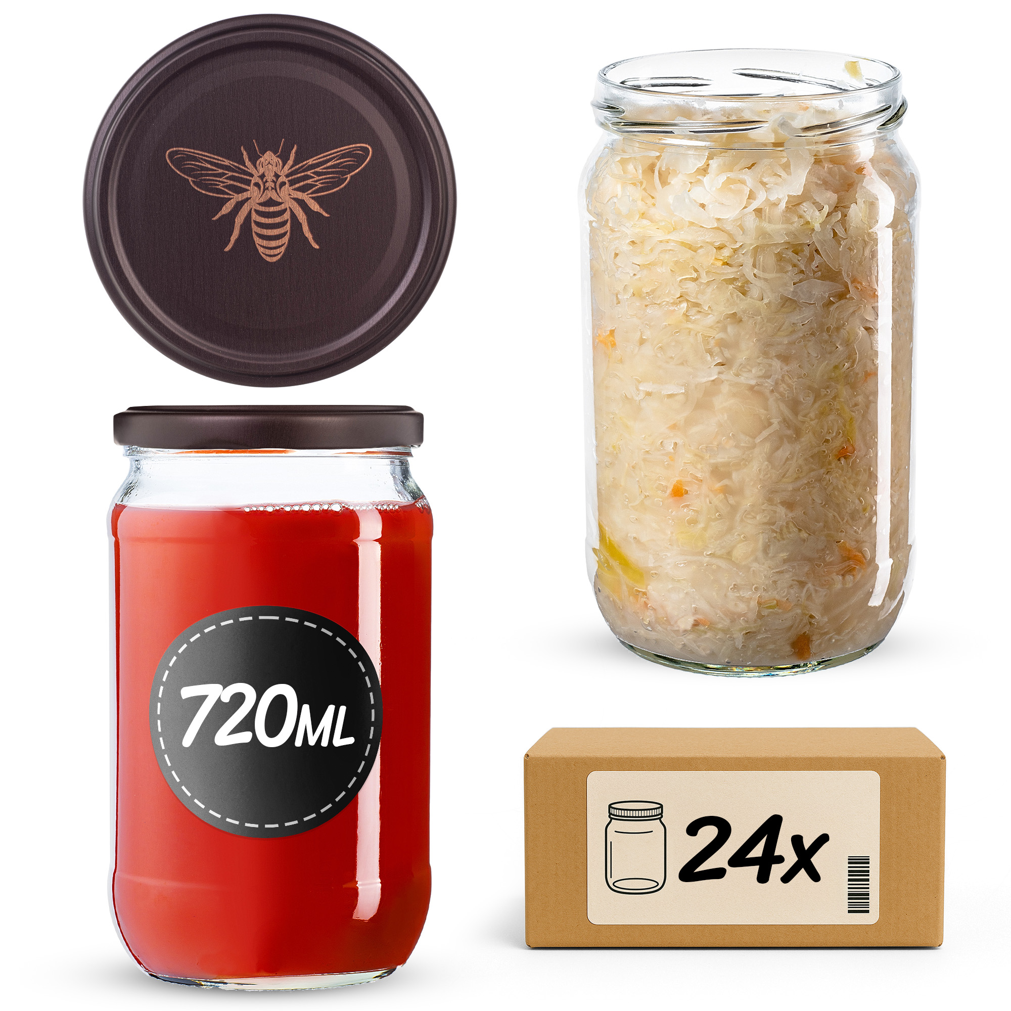 Słoiki na przetwory Niva 720ml fi82mm 24szt + wieczko Pszczoła