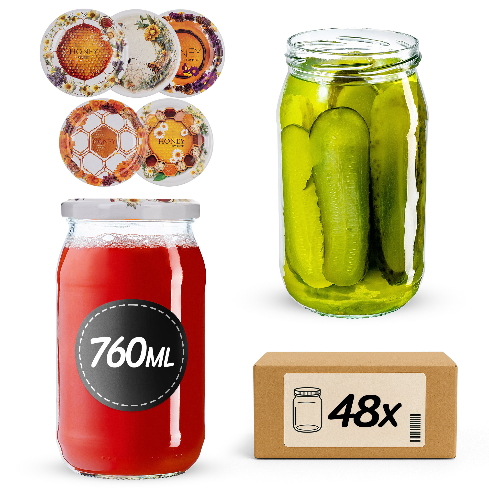 Słoiki na przetwory Niva 760ml fi82mm 48szt + wieczko Miodowy mix