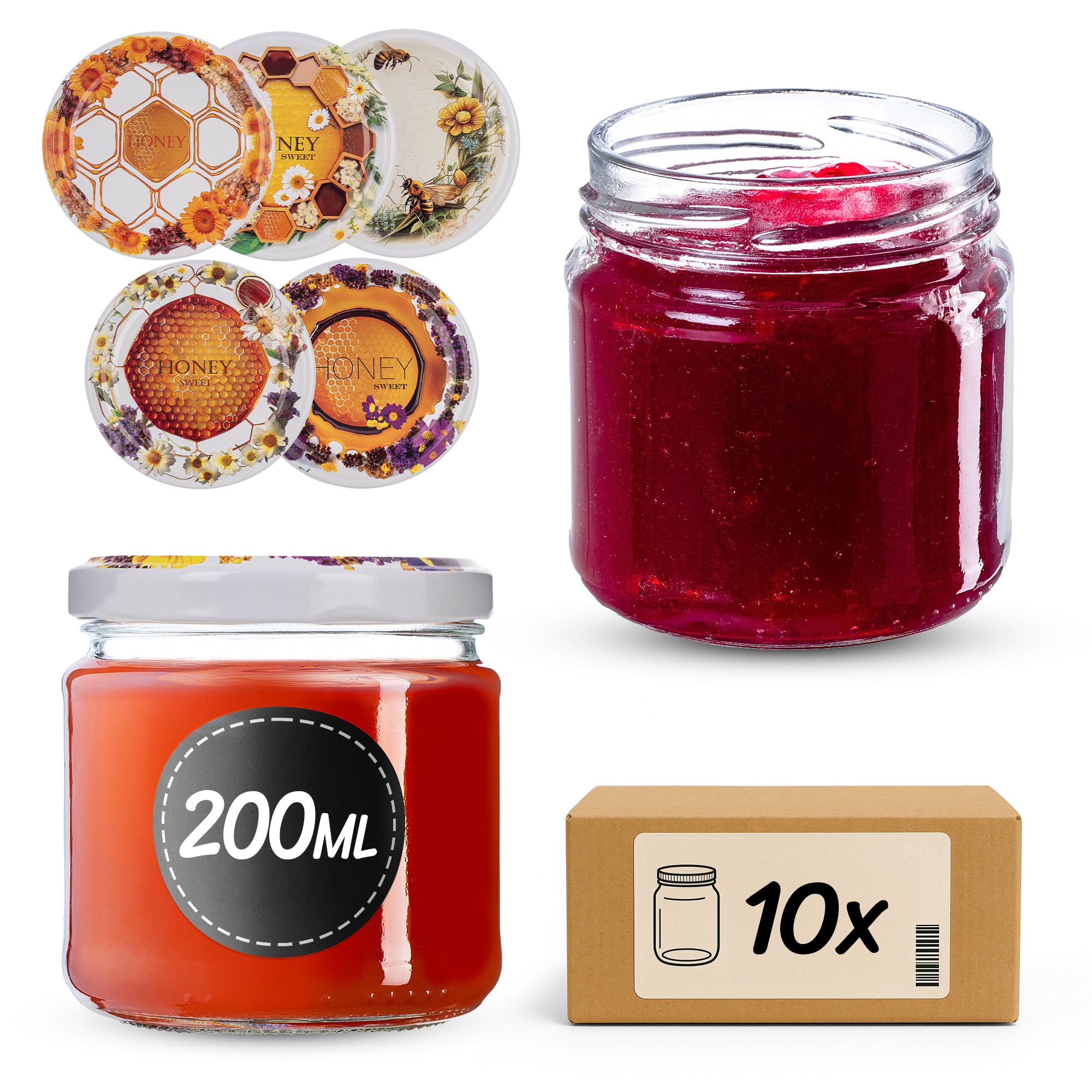 Słoiki na przetwory Lerma 200ml 10szt 66mm + wieczka "Słodki miód"