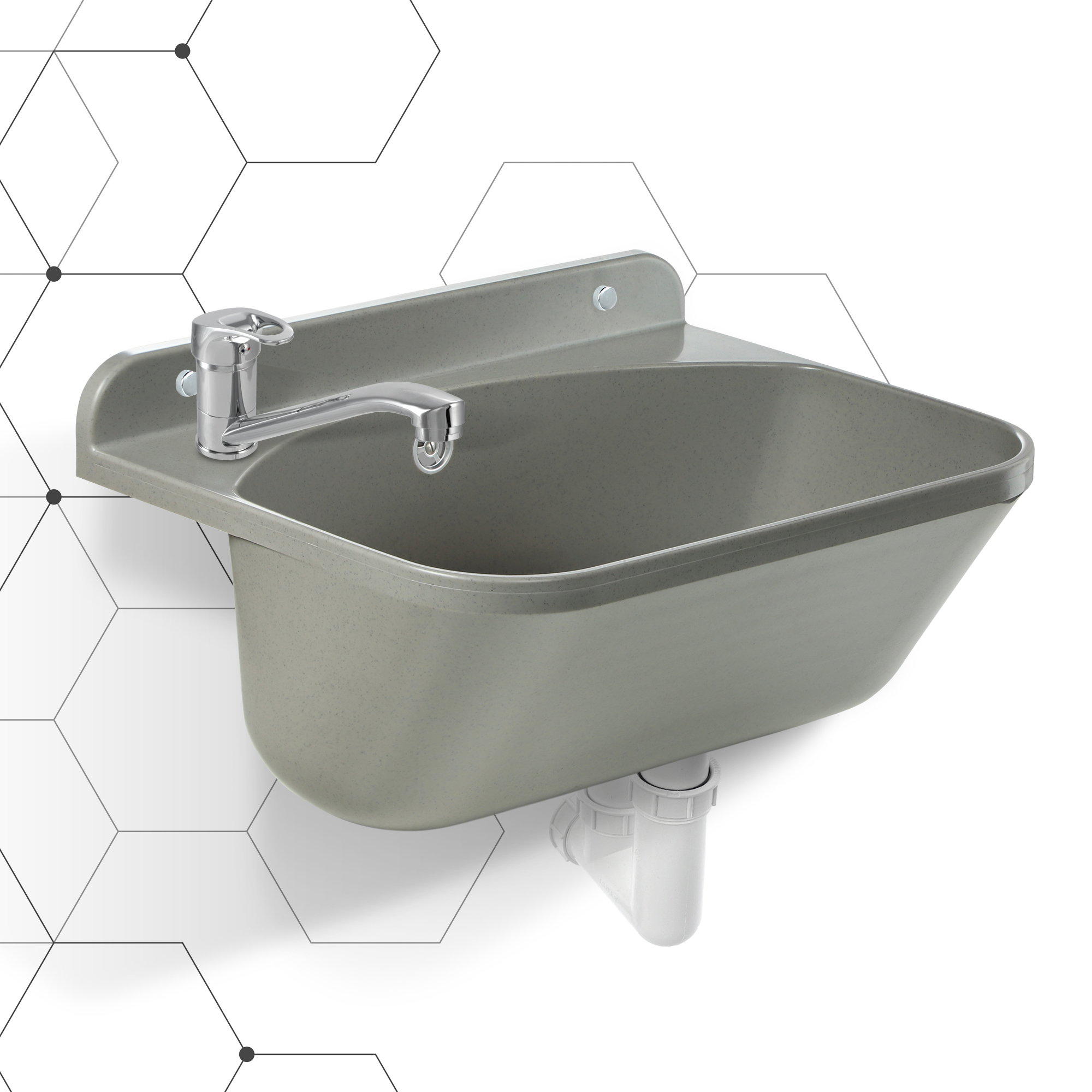 Zlew gospodarczy z obrotową baterią Gospo Eko, szary