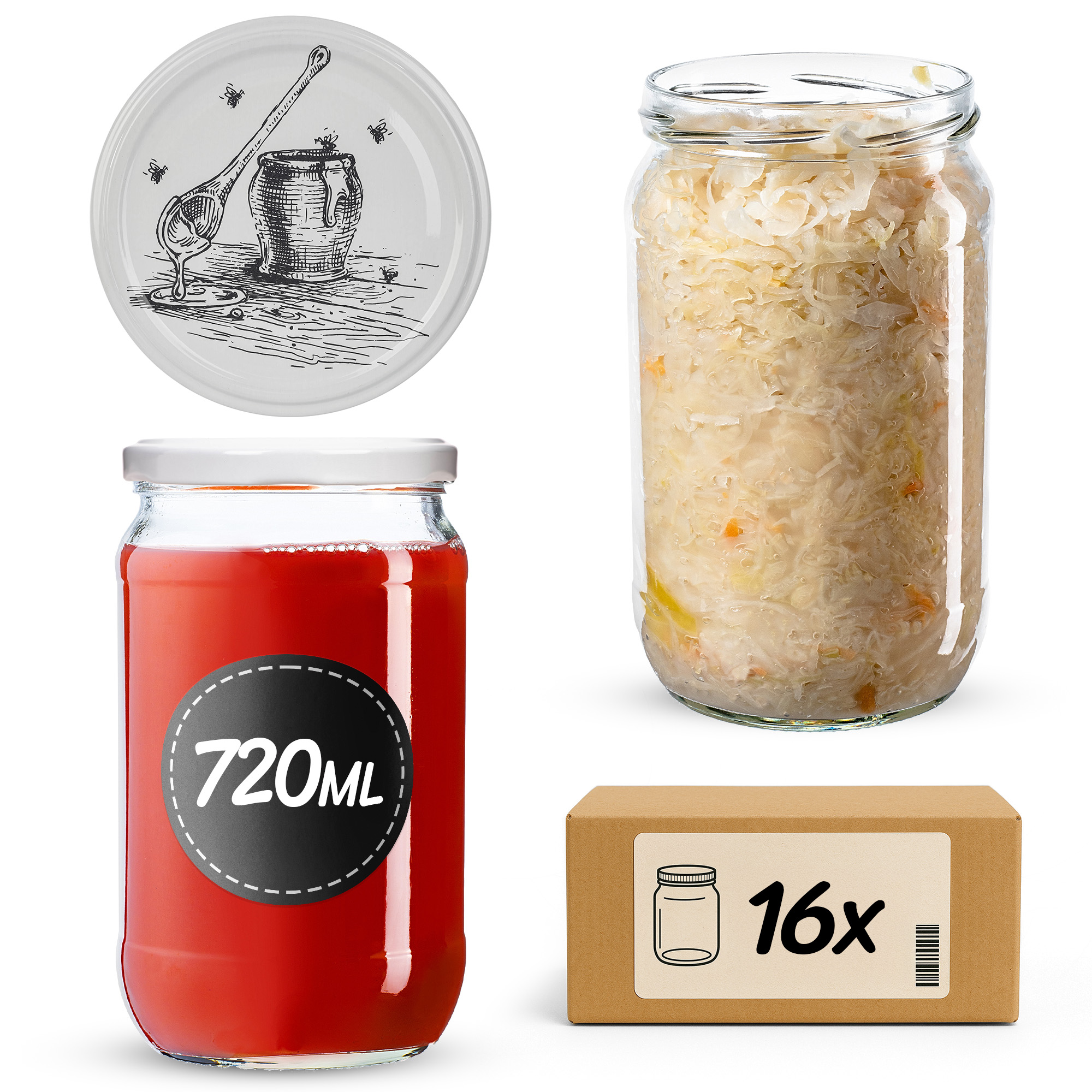 Słoiki na przetwory Niva 720ml fi82mm 16szt + wieczko Pszczoła