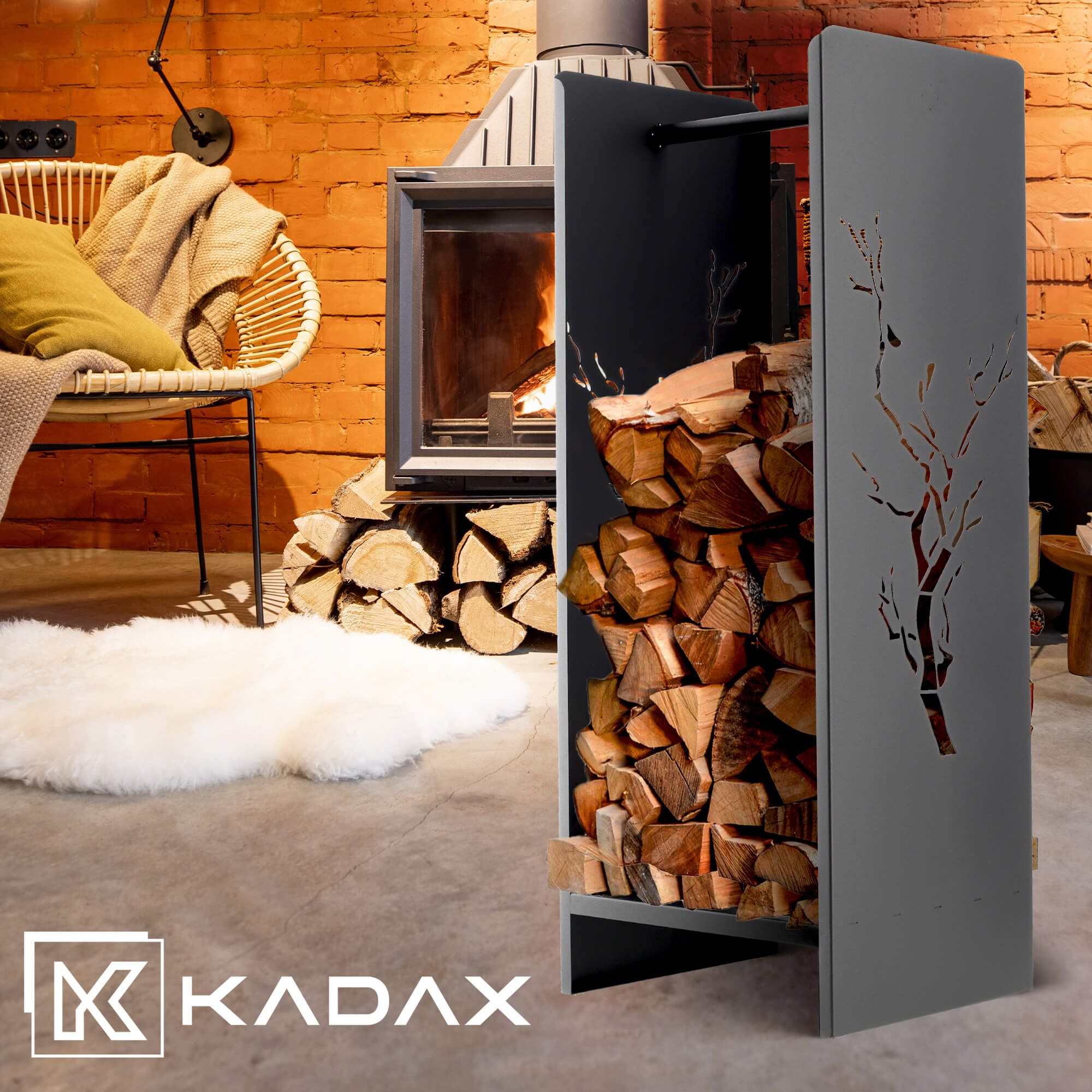 Stojak na drewno kominkowe Trovo czarny mat