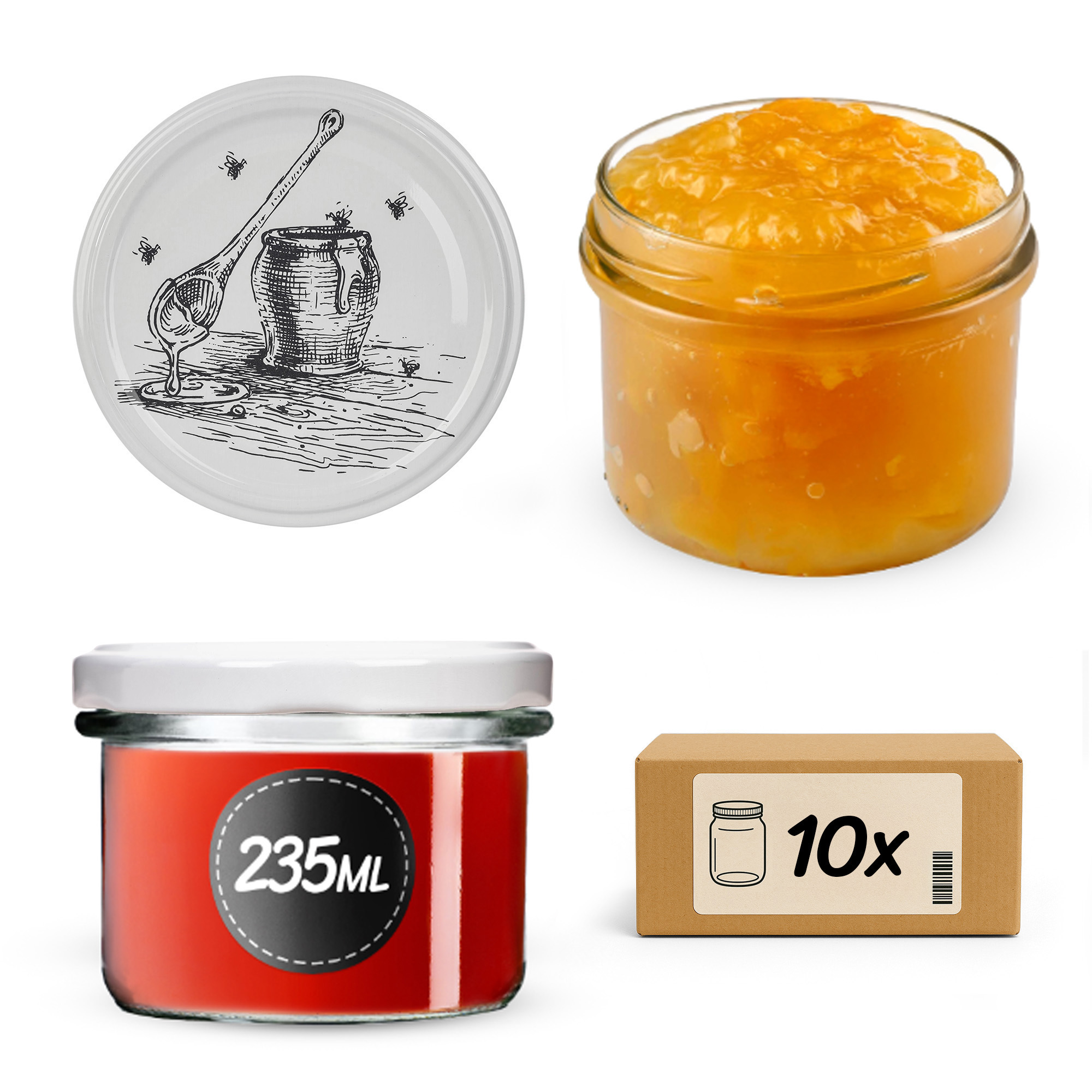 Słoiki na przetwory Tartu 235ml fi82mm 10szt + wieczko Pszczoła