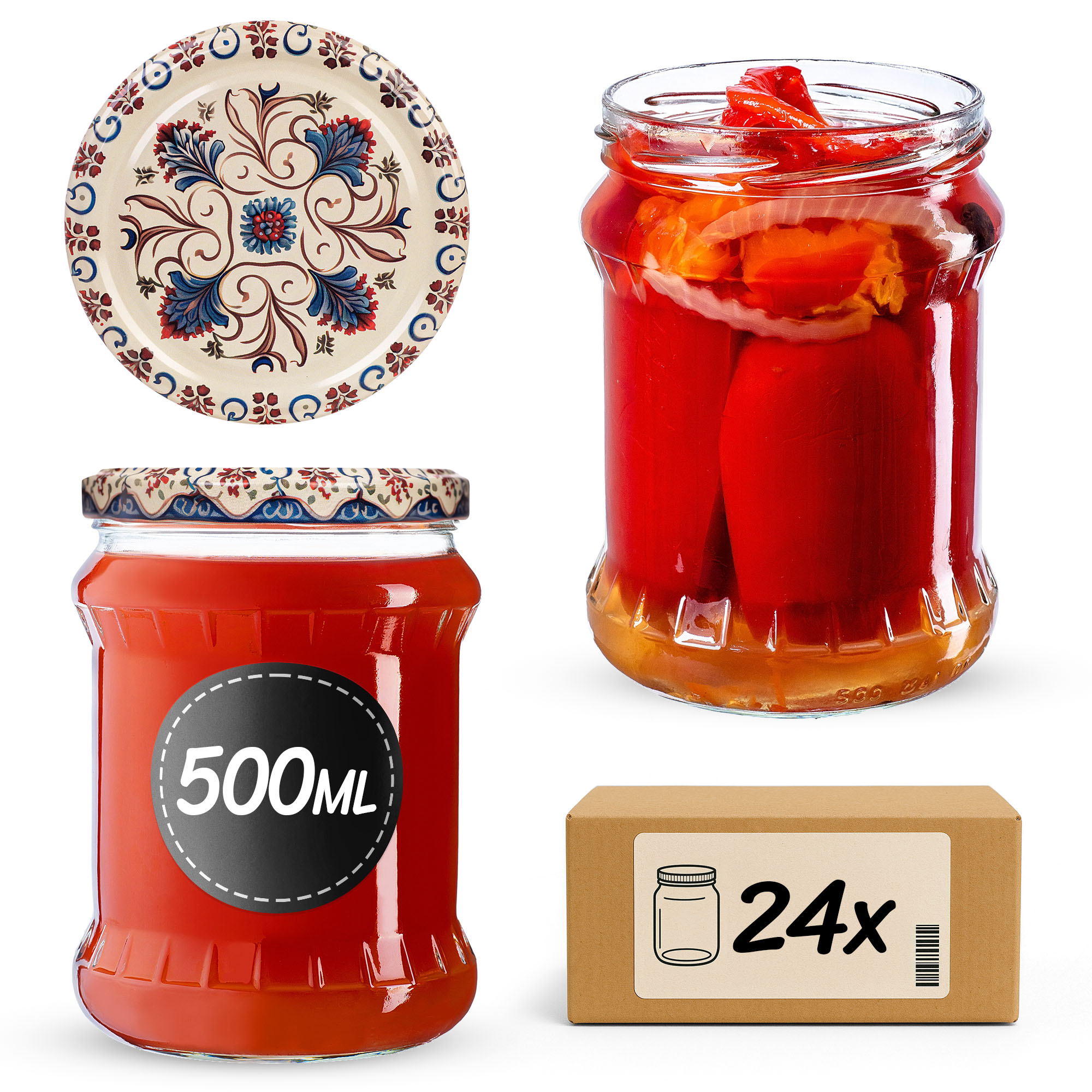 Słoiki na przetwory Kisko 500ml fi82mm 24szt + wieczko Ceramics 3