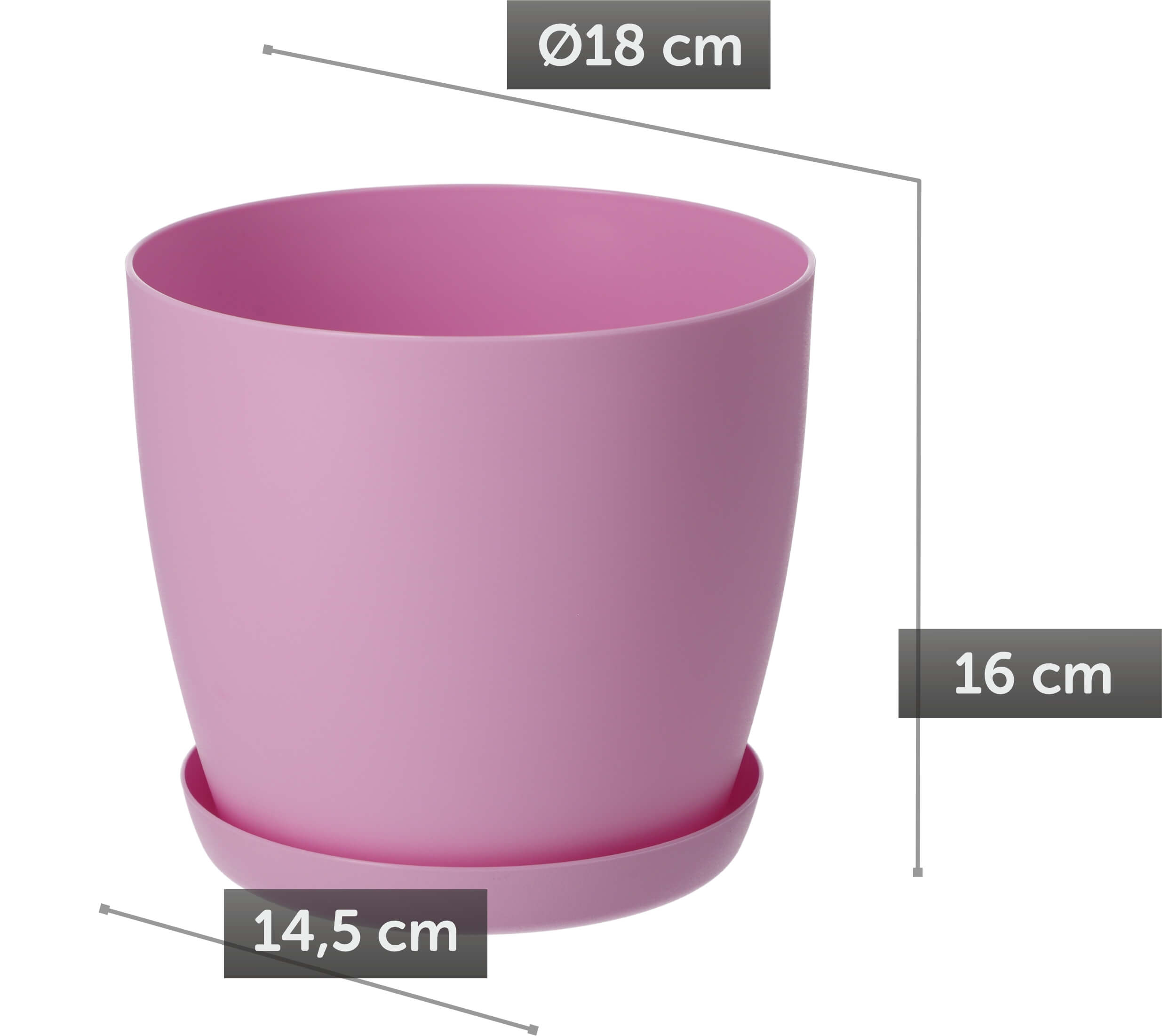 Doniczka Agen z podstawką 18 cm, matowa różowa