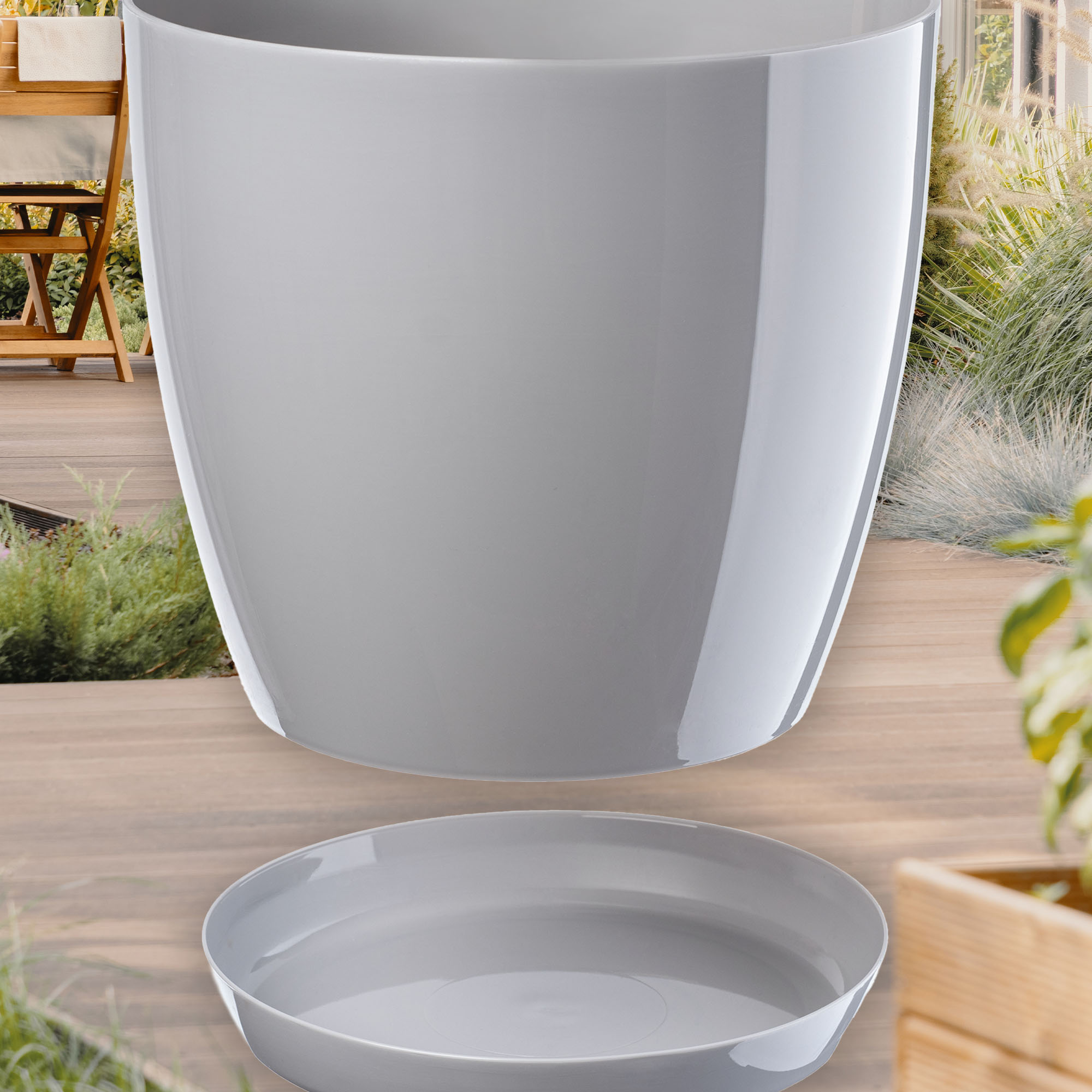 Doniczka na kwiaty z podstawką szara 18 cm + 20 cm, 2 szt.
